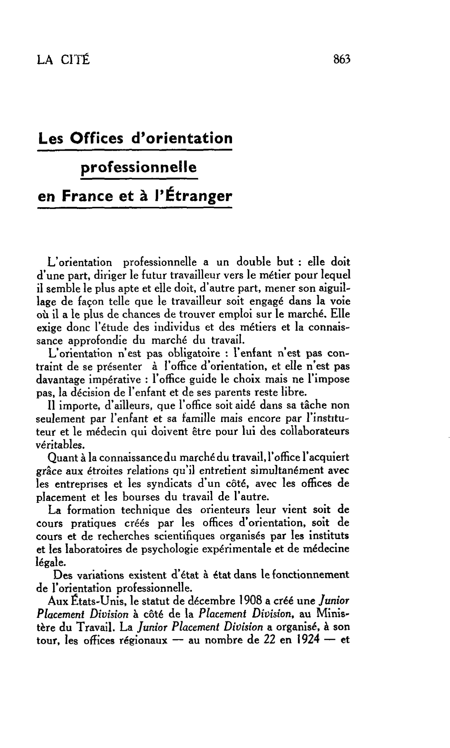 L’EDUCATION : Les Offices d’orientation professionnelle en France et à l’Étranger