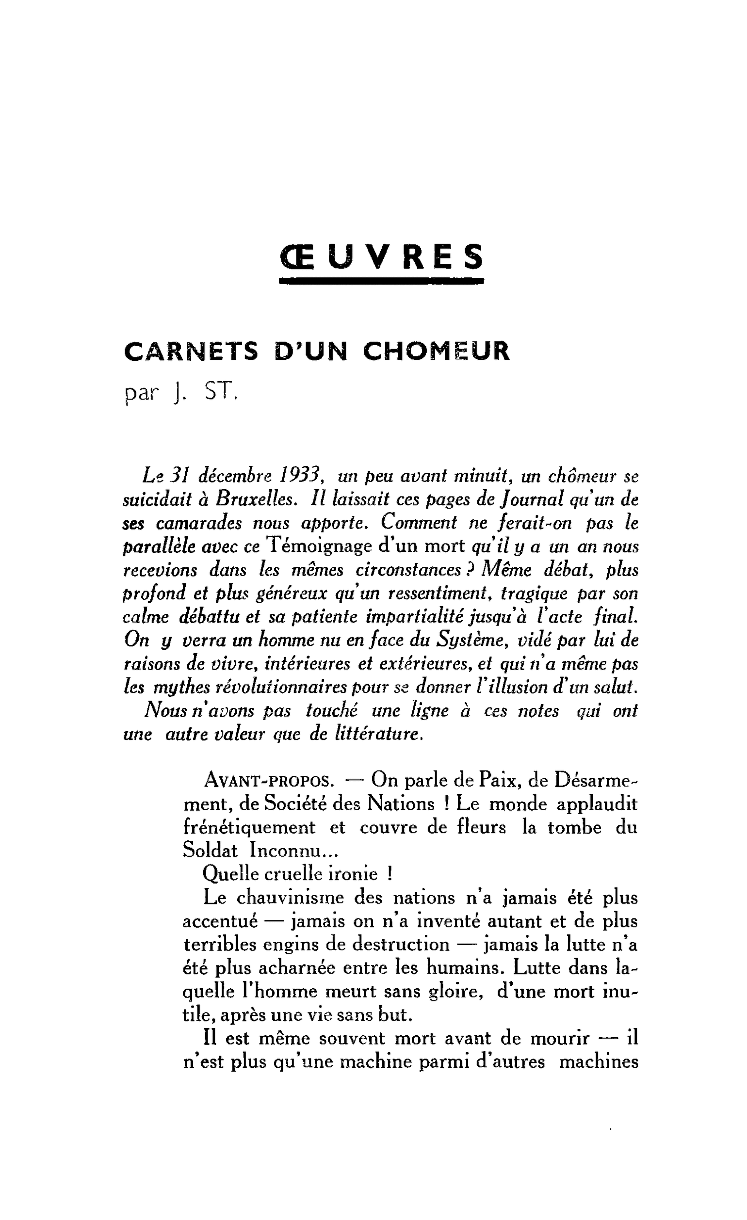 CARNETS D’UN CHOMEUR