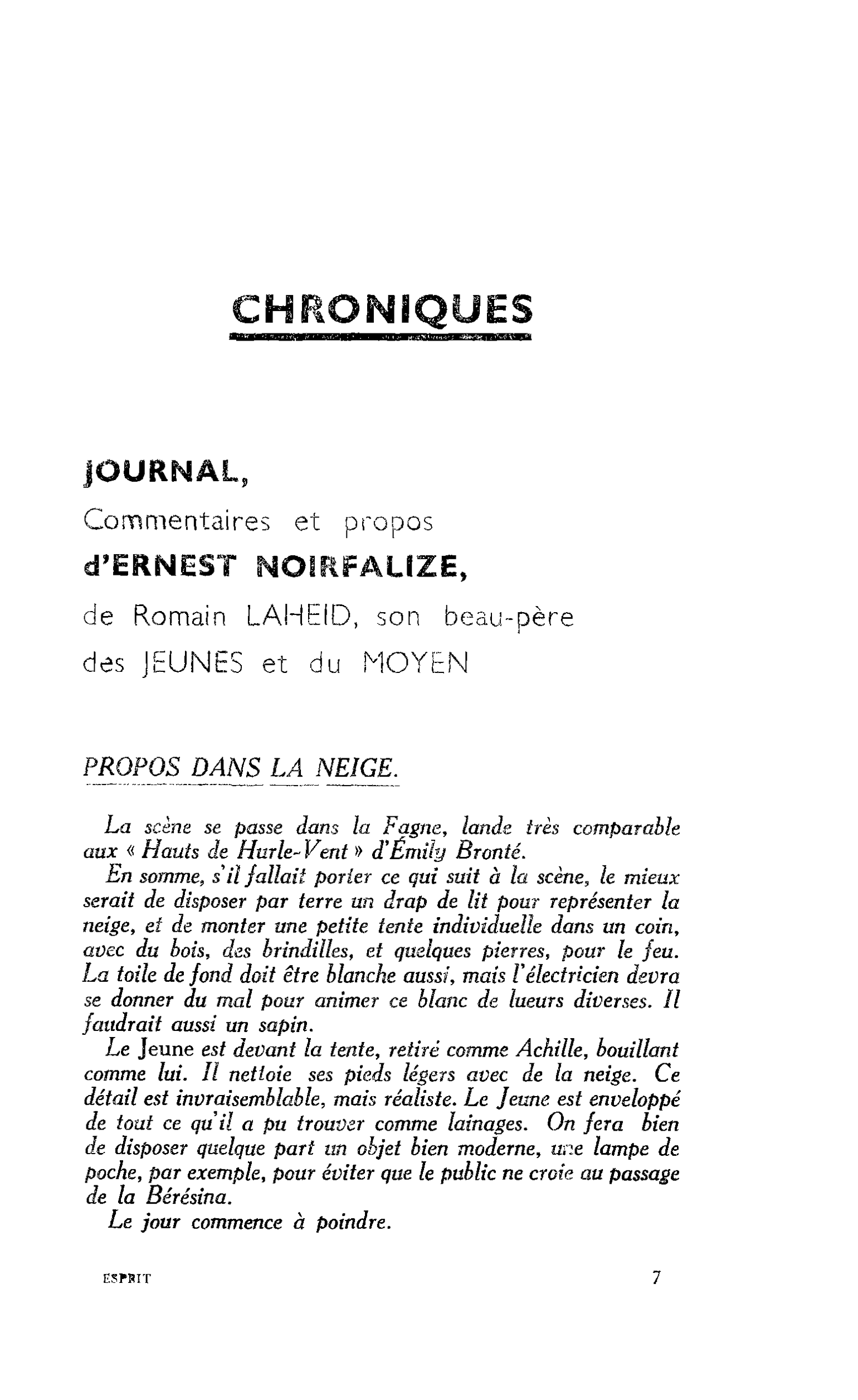 JOURNAL. Commentaires et propos d’ ERNEST NOIRFALIZE, de Romain LAHEID, son beau-père des JEUNES et du MOYEN