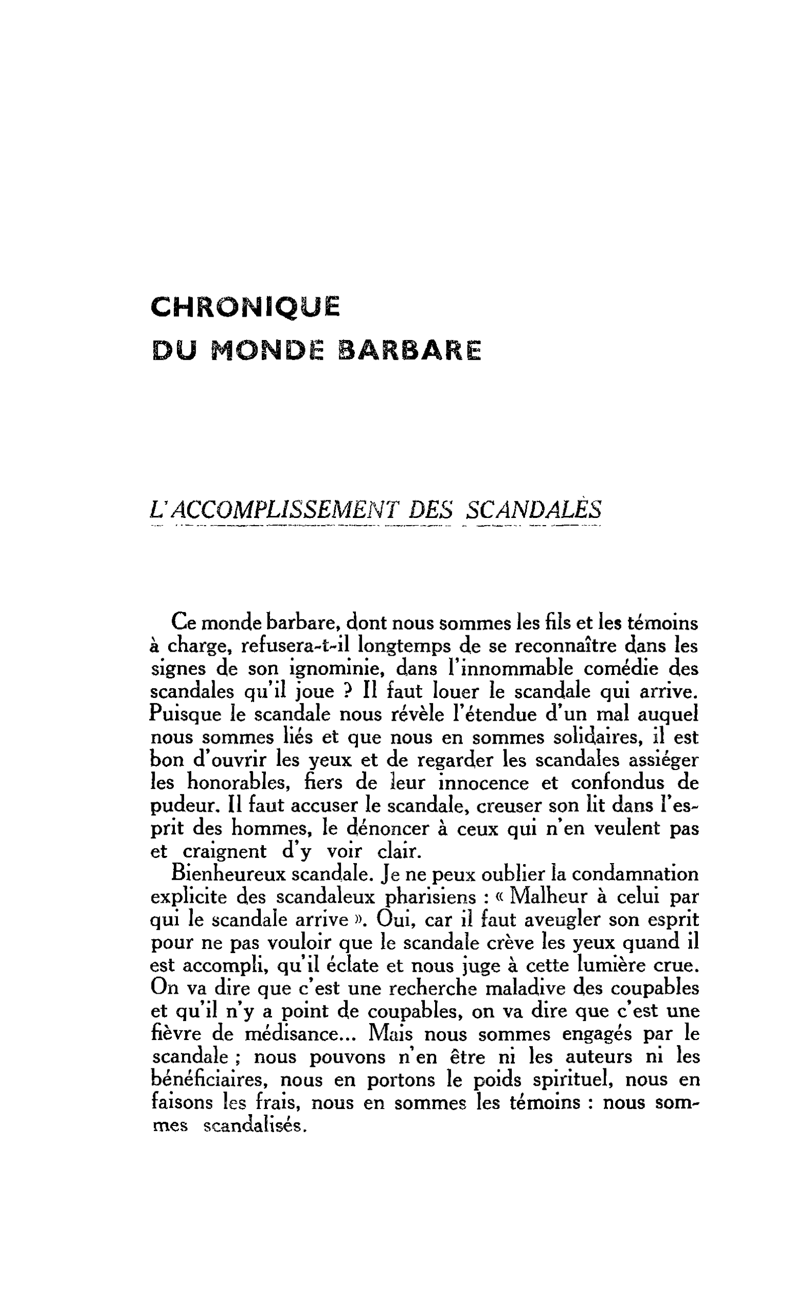 CHRONIQUE DU MONDE BARBARE