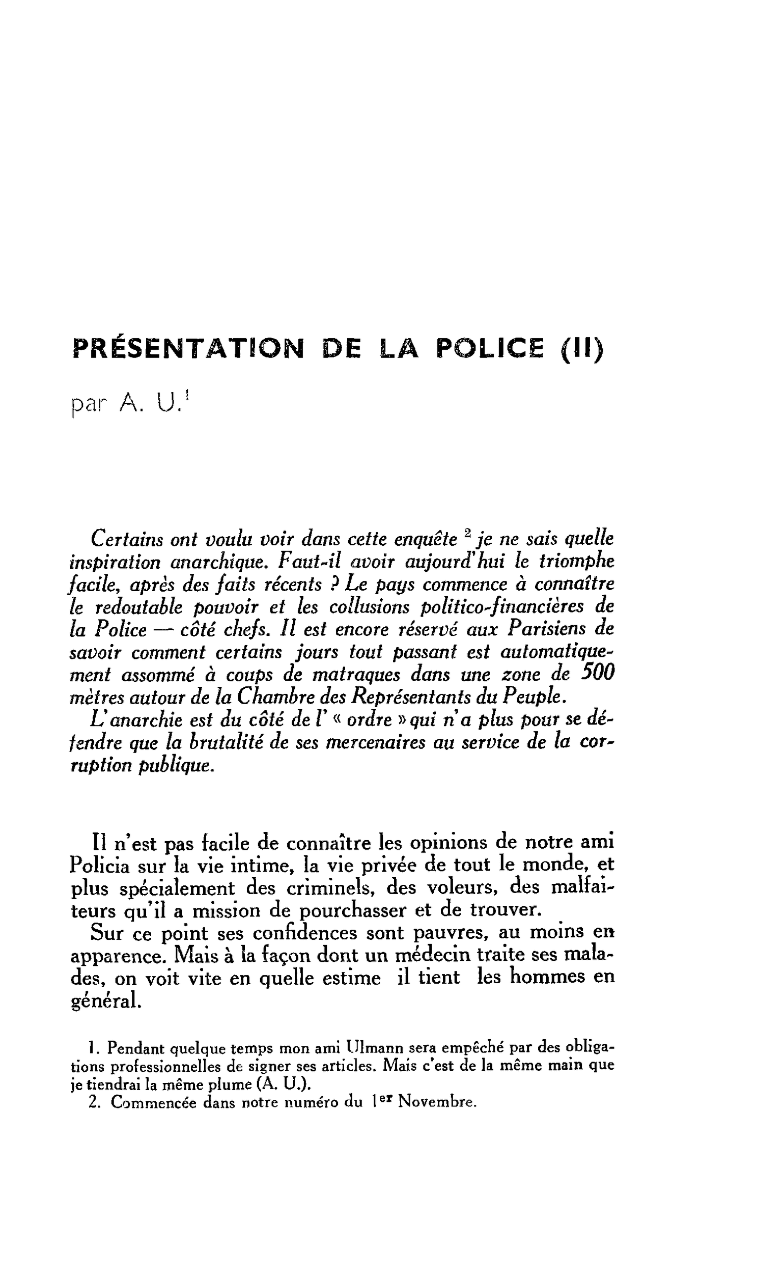PRÉSENTATION DE LA POLICE (II)