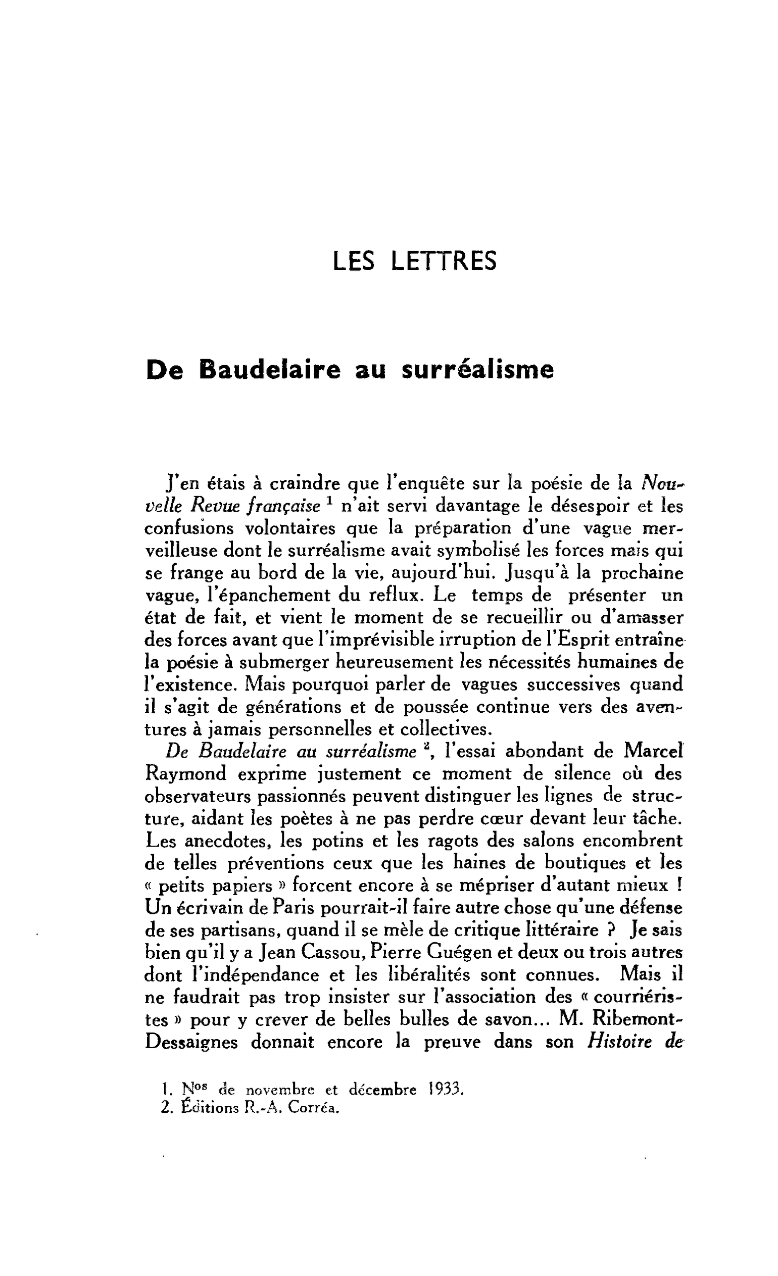 LES LETTRES. De Baudelaire au surréalisme