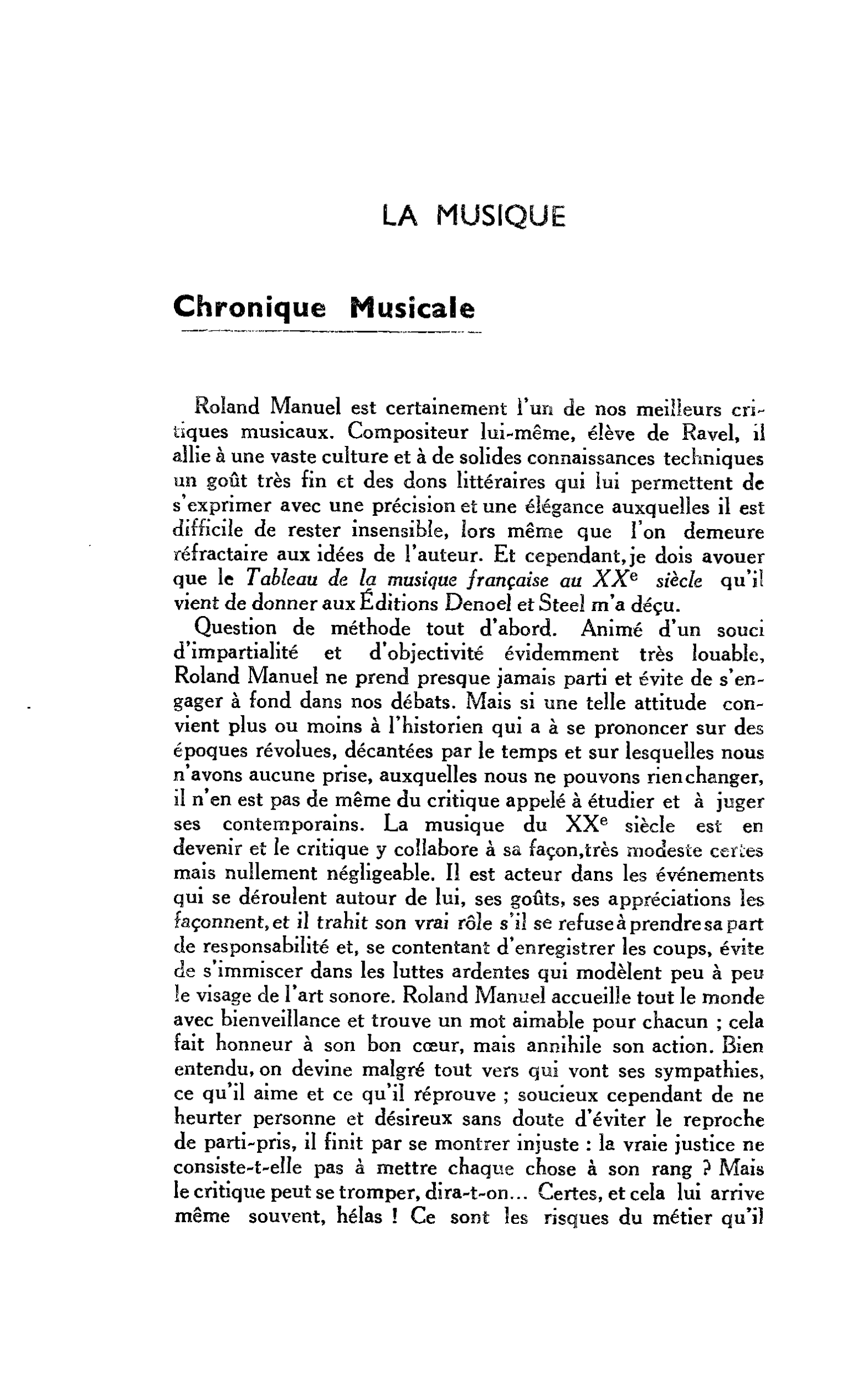 LA MUSIQUE. Chronique Musicale