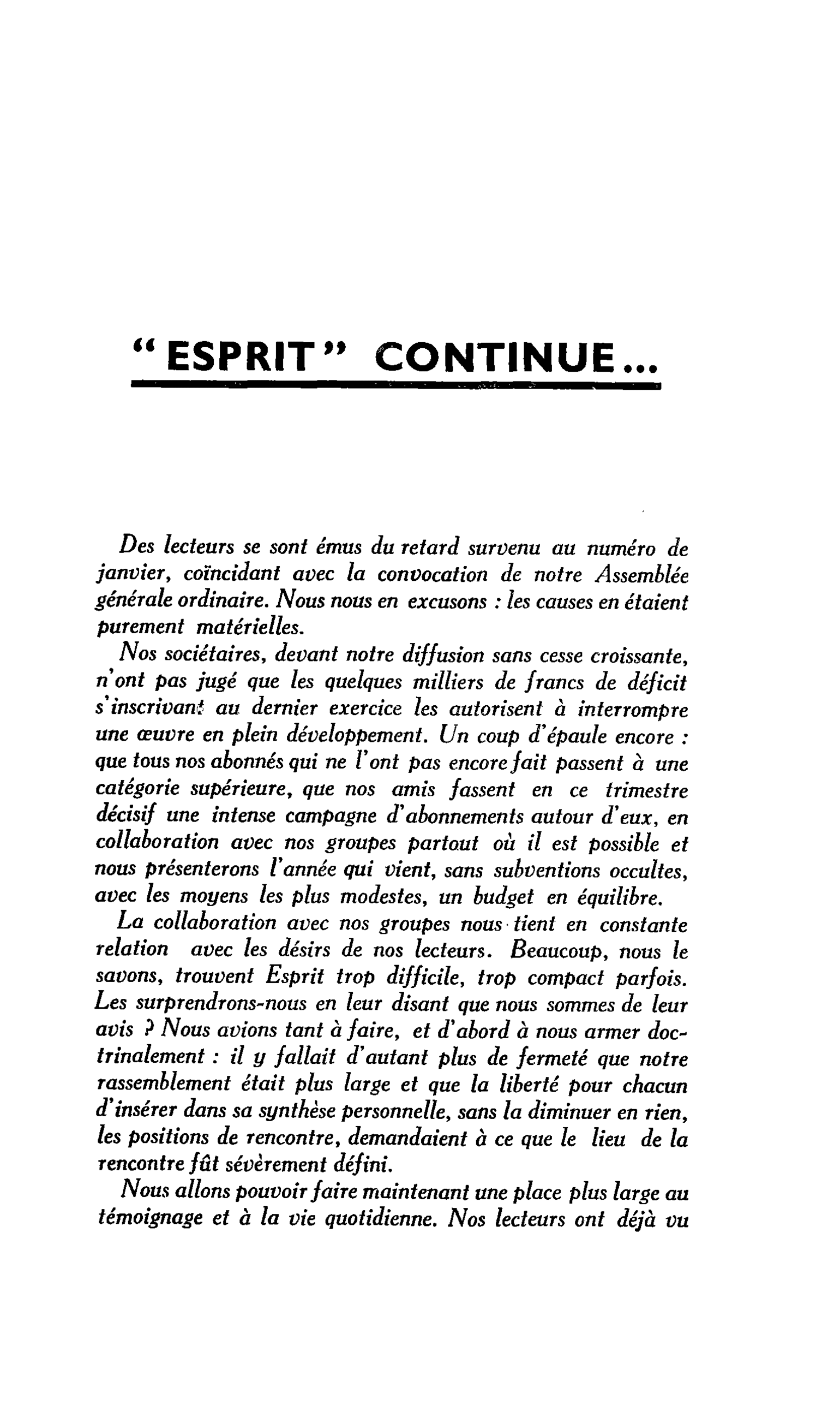 « ESPRIT » CONTINUE