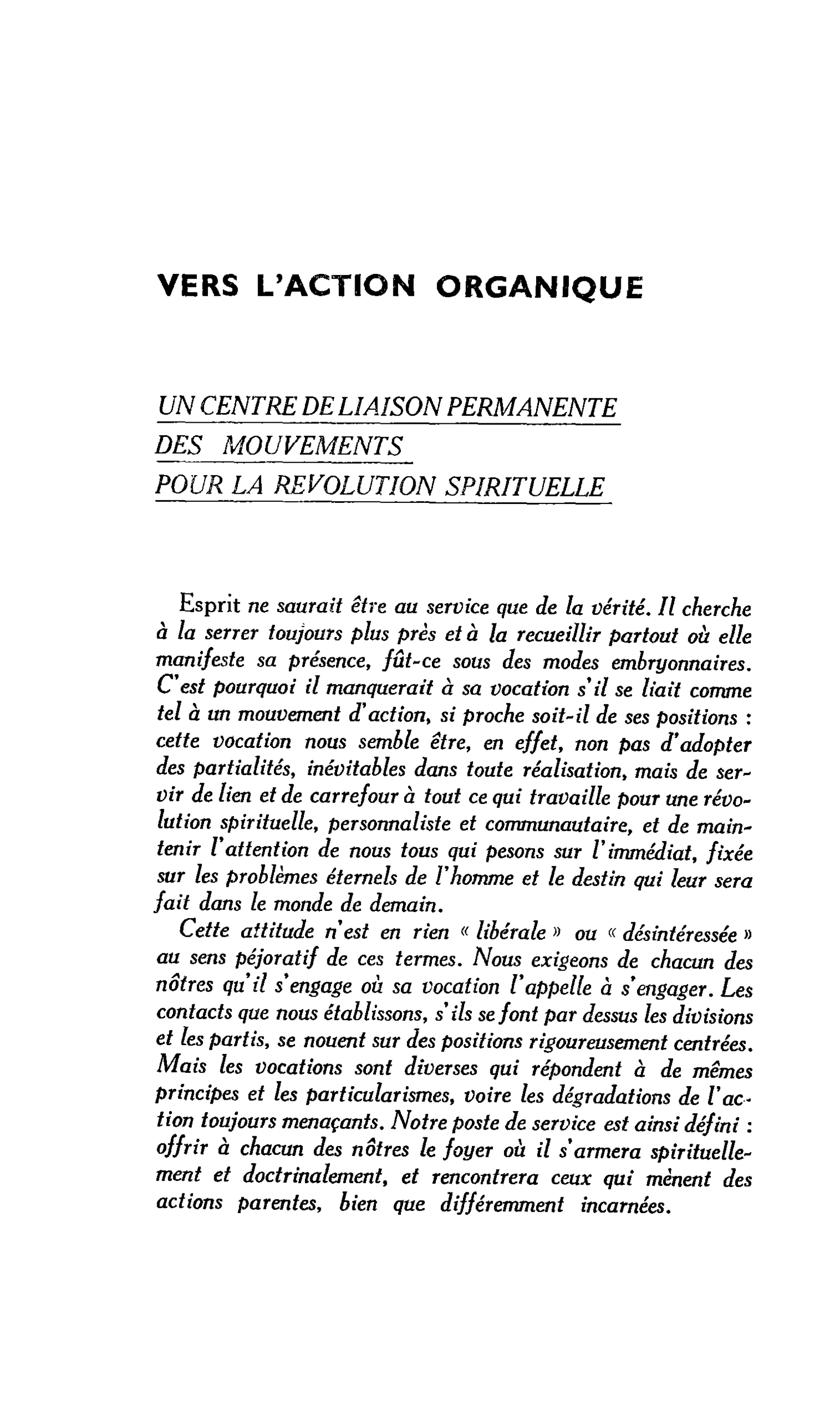 VERS L’ACTION ORGANIQUE
