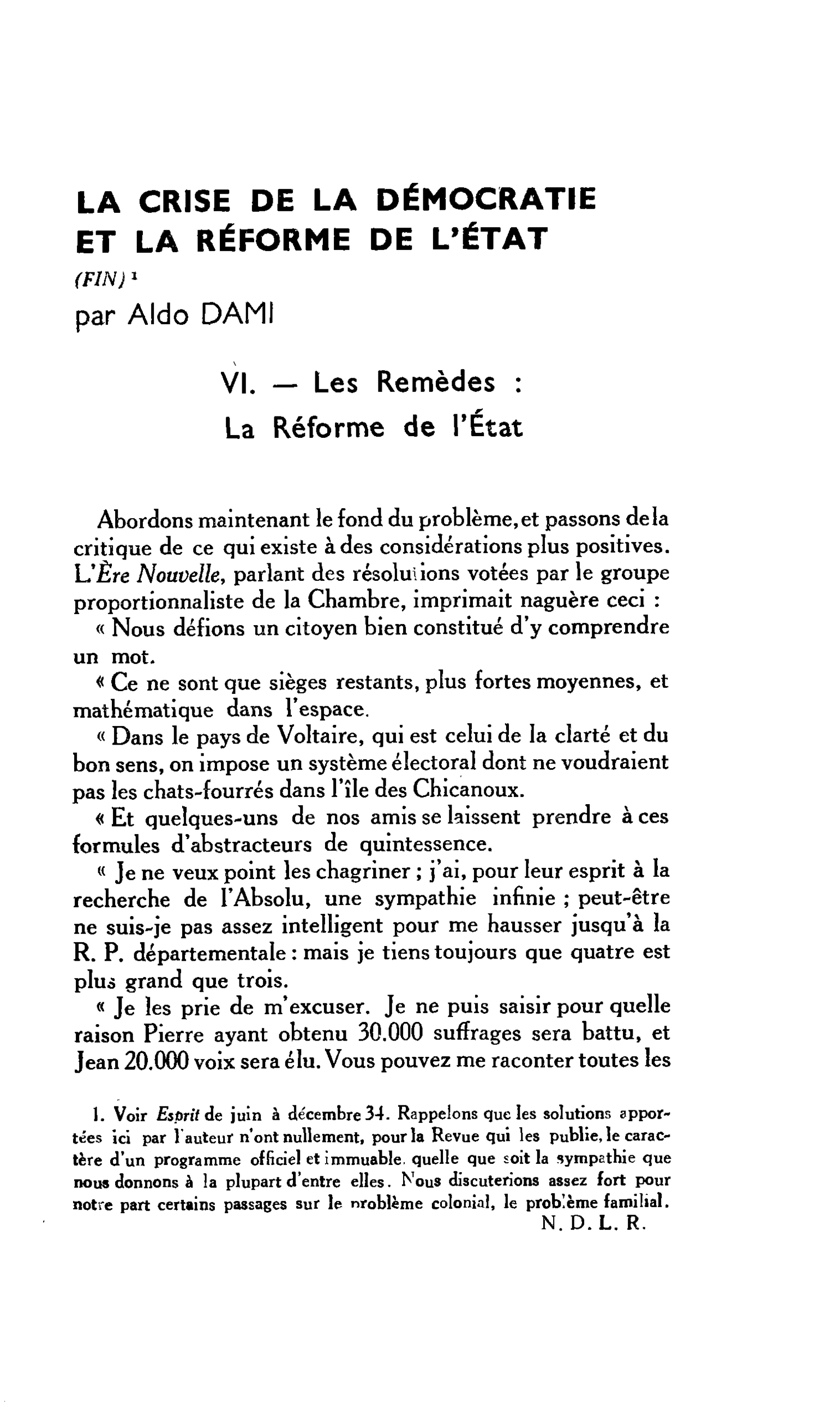 LA CRISE DE LA DÉMOCRATIE ET LA RÉFORME DE L’ÉTAT (FIN)