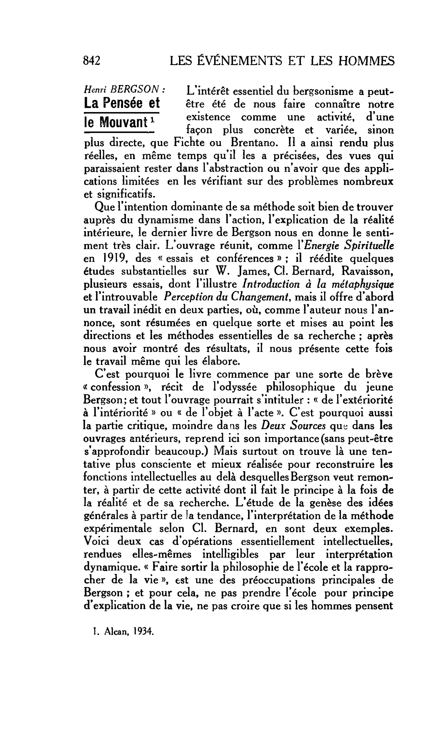 LA PENSÉE ENGAGÉE : Henri BERGSON : La Pensée et le Mouvant