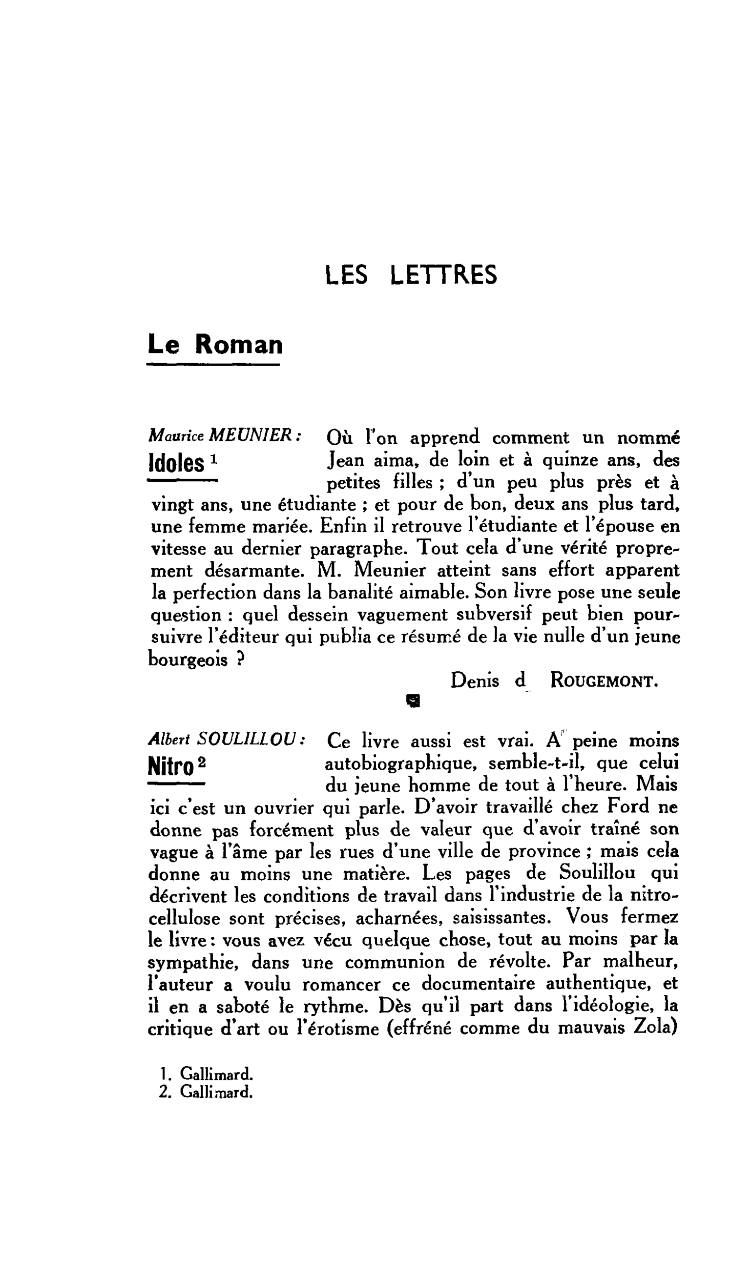 LES LETTRES : Maurice MEUNIER : Idoles