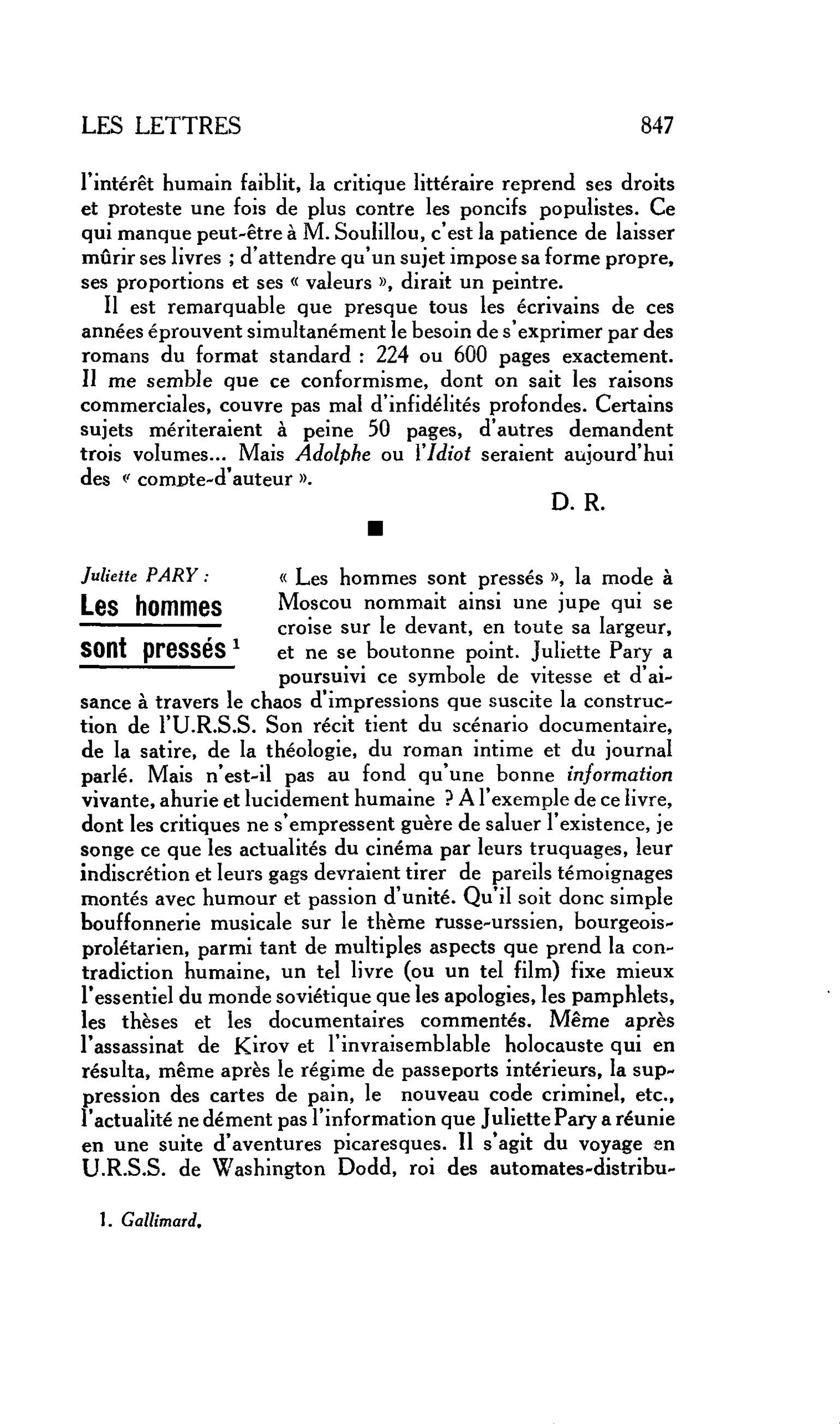 LES LETTRES : Juliette PARY : Les hommes sont pressés