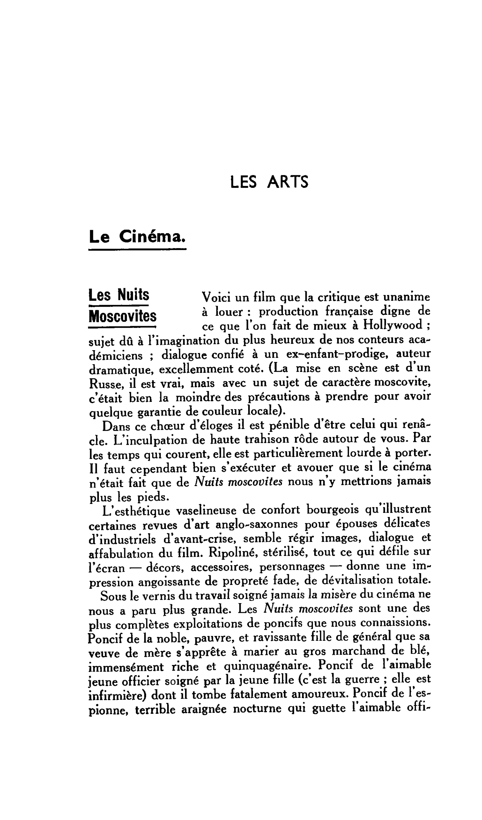 LES ARTS : Le Cinéma Les Nuits Moscovites