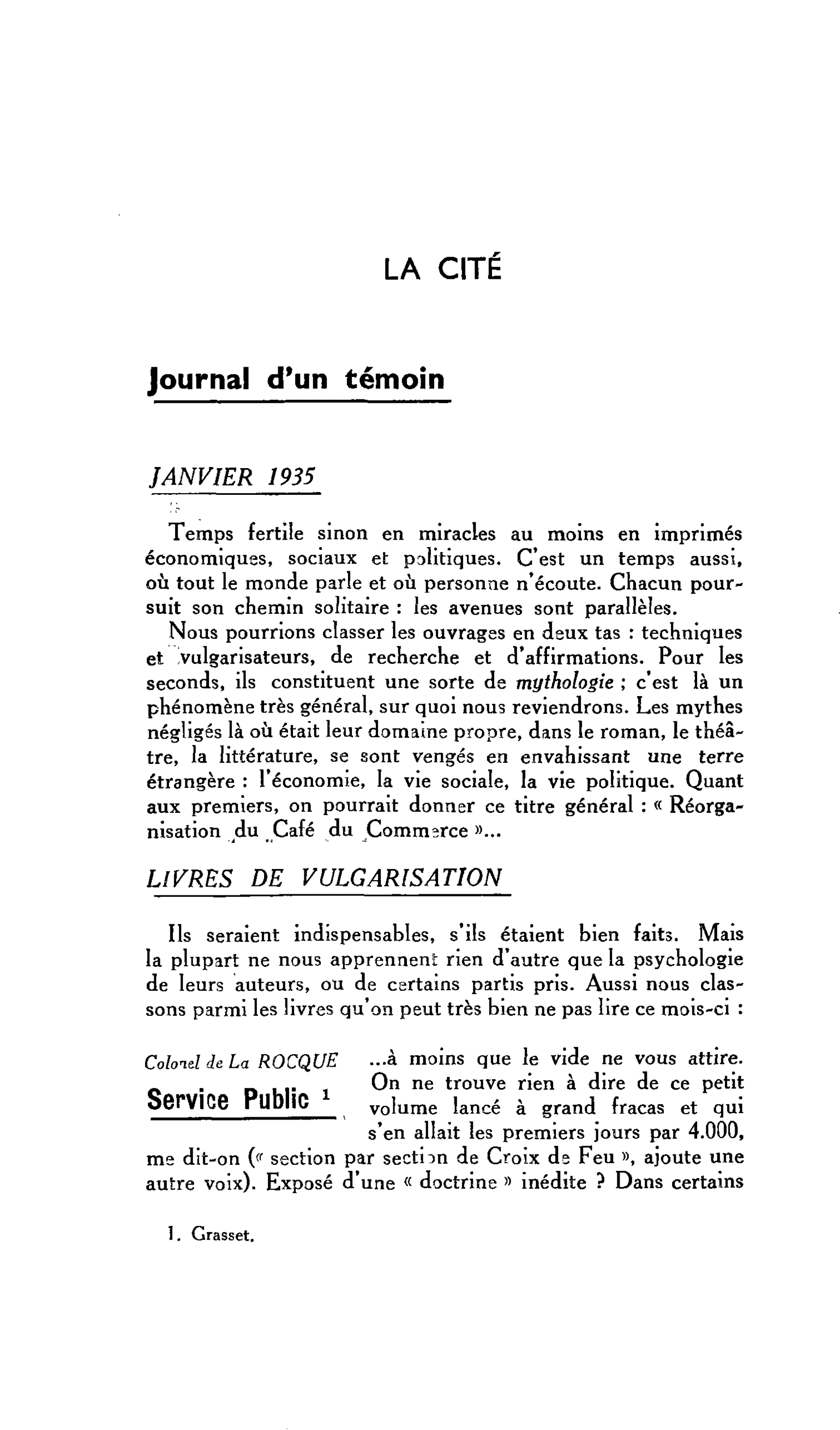 LA CITÉ : Journal d’un témoin
