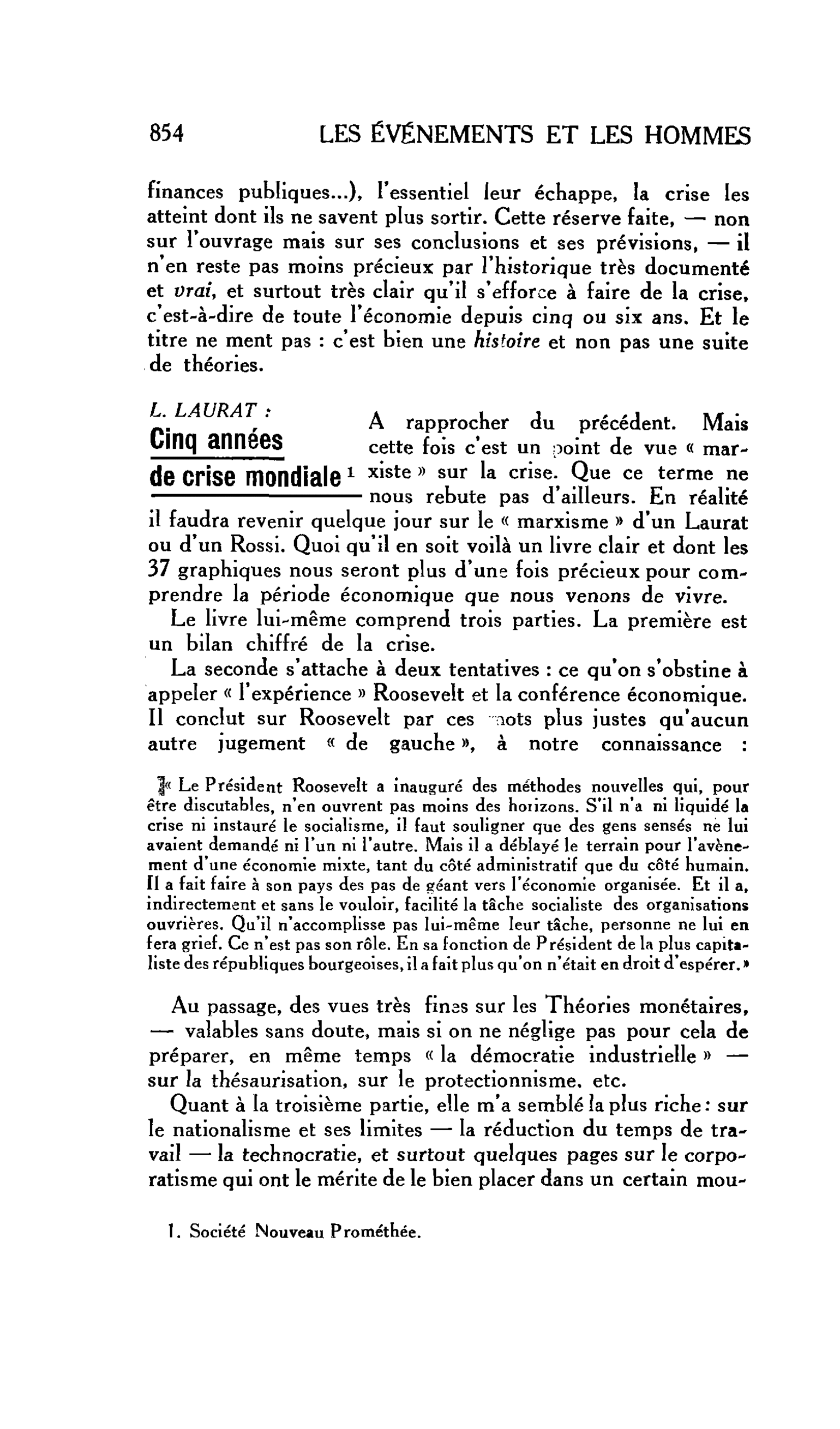LA CITÉ : L. LAURAT : Cinq années de crise mondiale