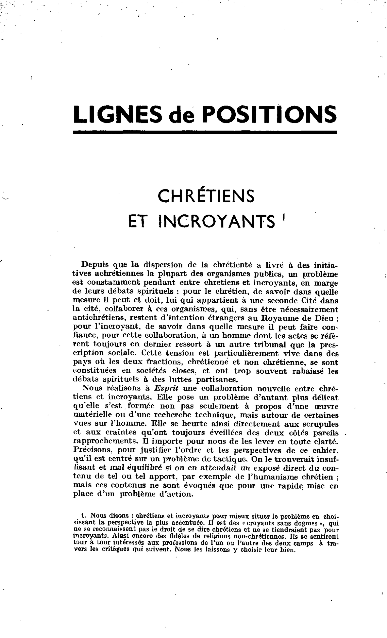 CHRETIENS ET INCROYANTS