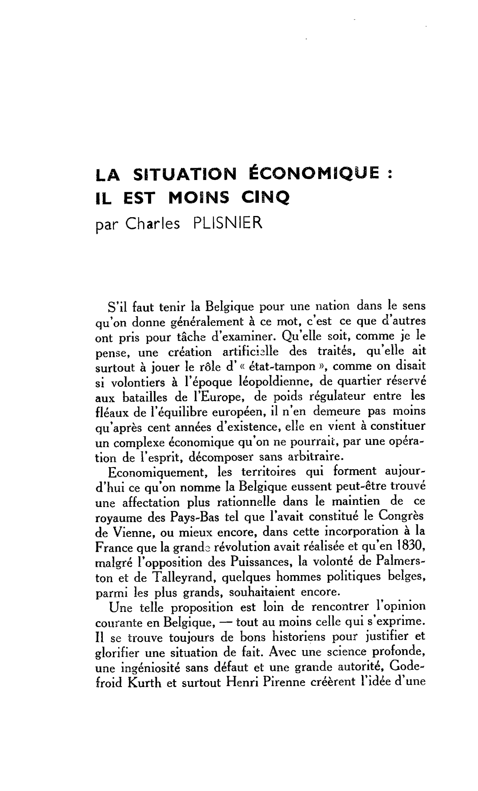 LA SITUATION ÉCONOMIQUE : IL EST MOINS CINQ
