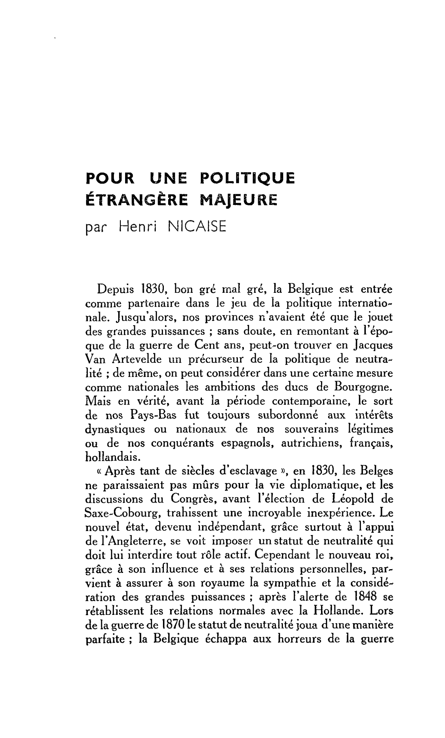 POUR UNE POLITIQUE ÉTRANGÈRE MAJEURE