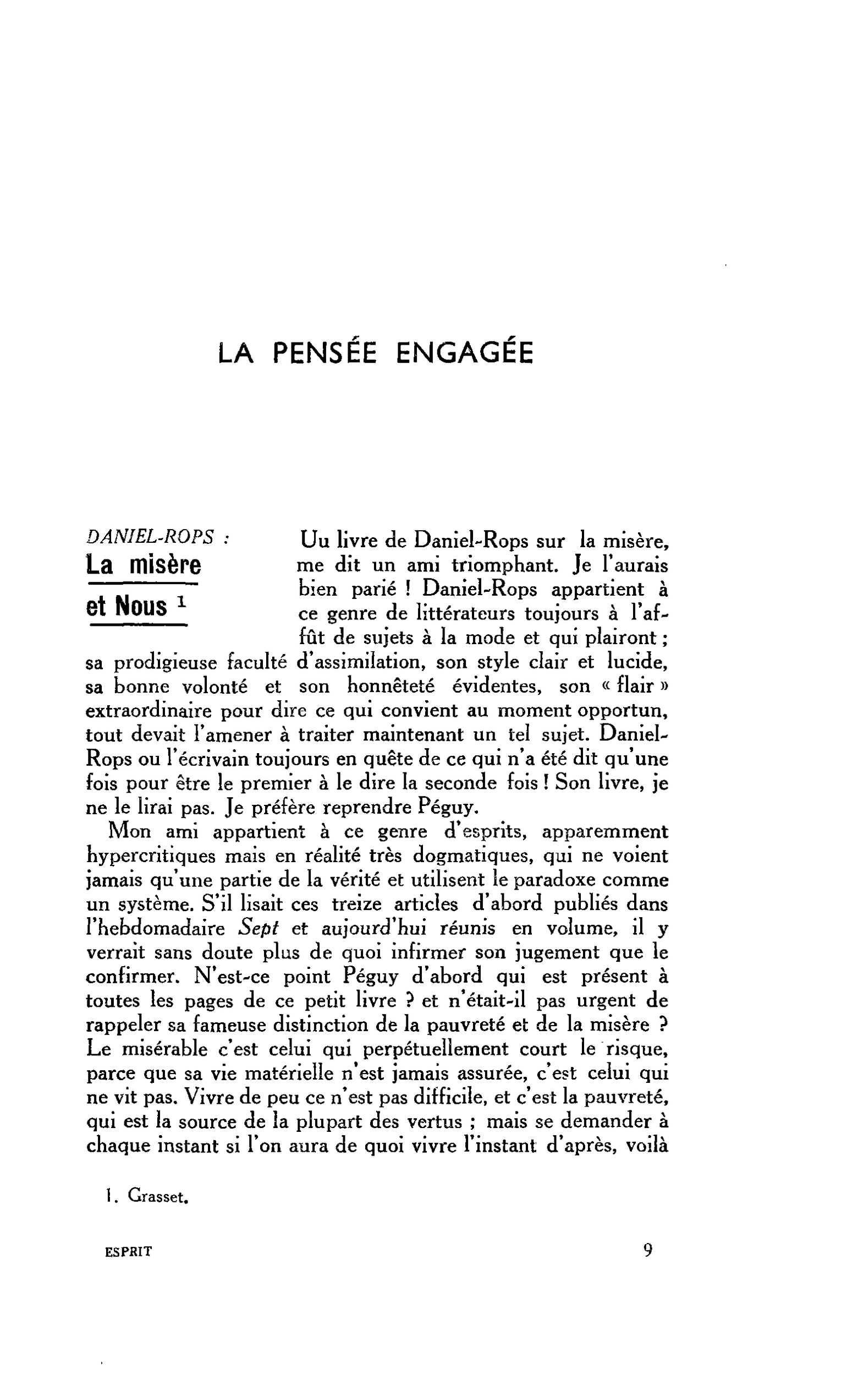 La pensée engagée: Daniel-Rops : La misère et Nous