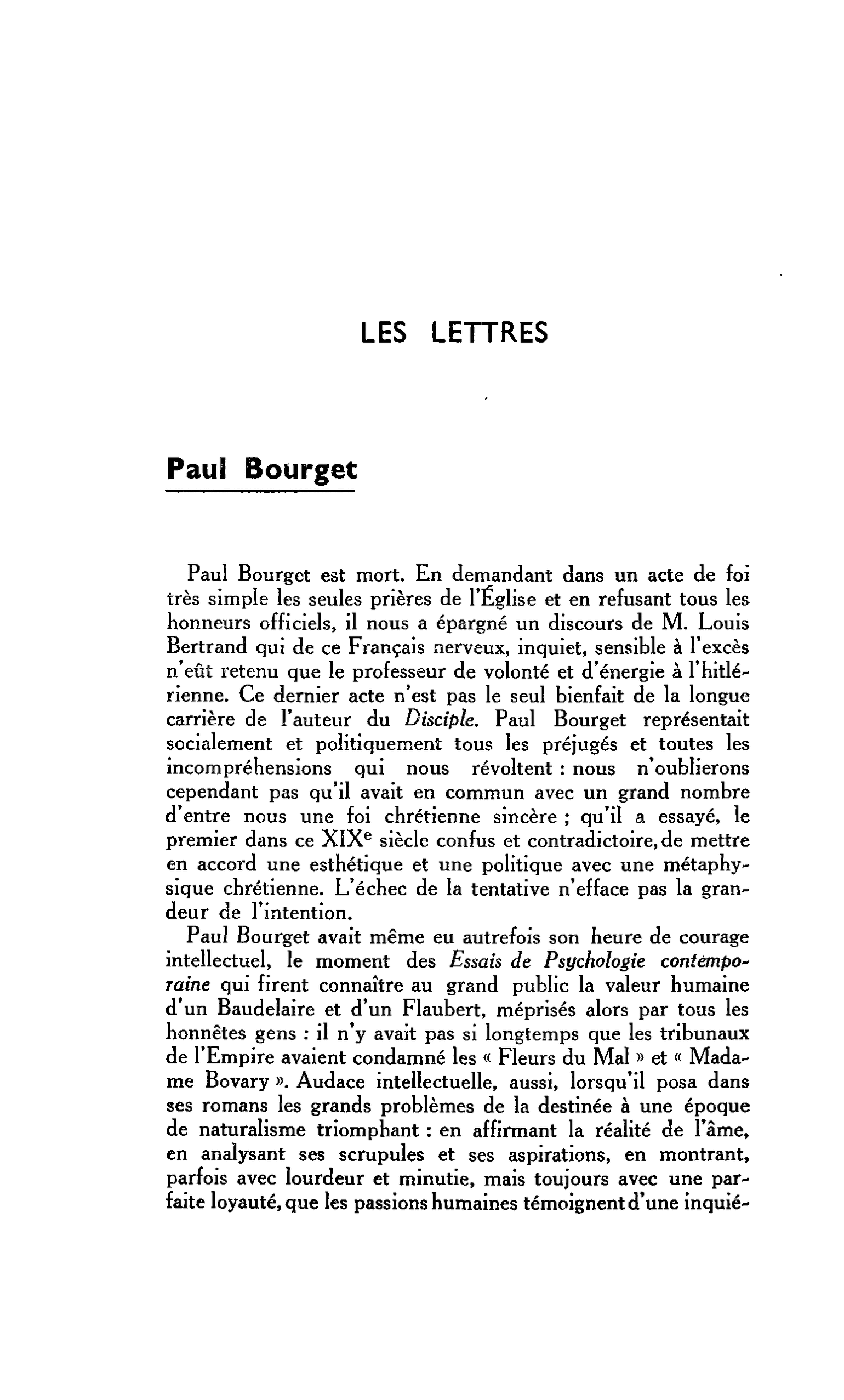LES LETTRES : Paul Bourget