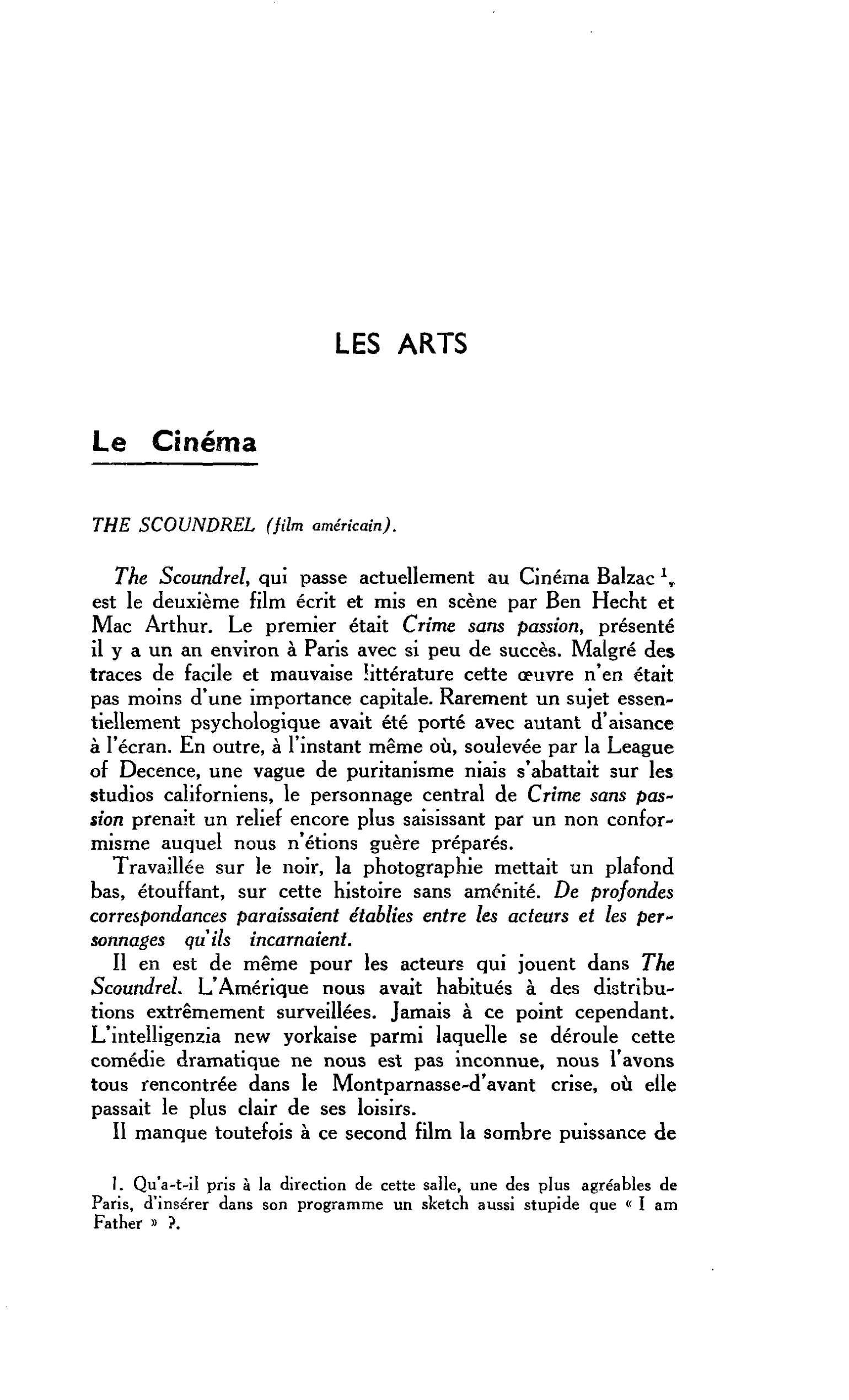 LES ARTS. Le Cinéma : THE SCOUNDREL (film américain)