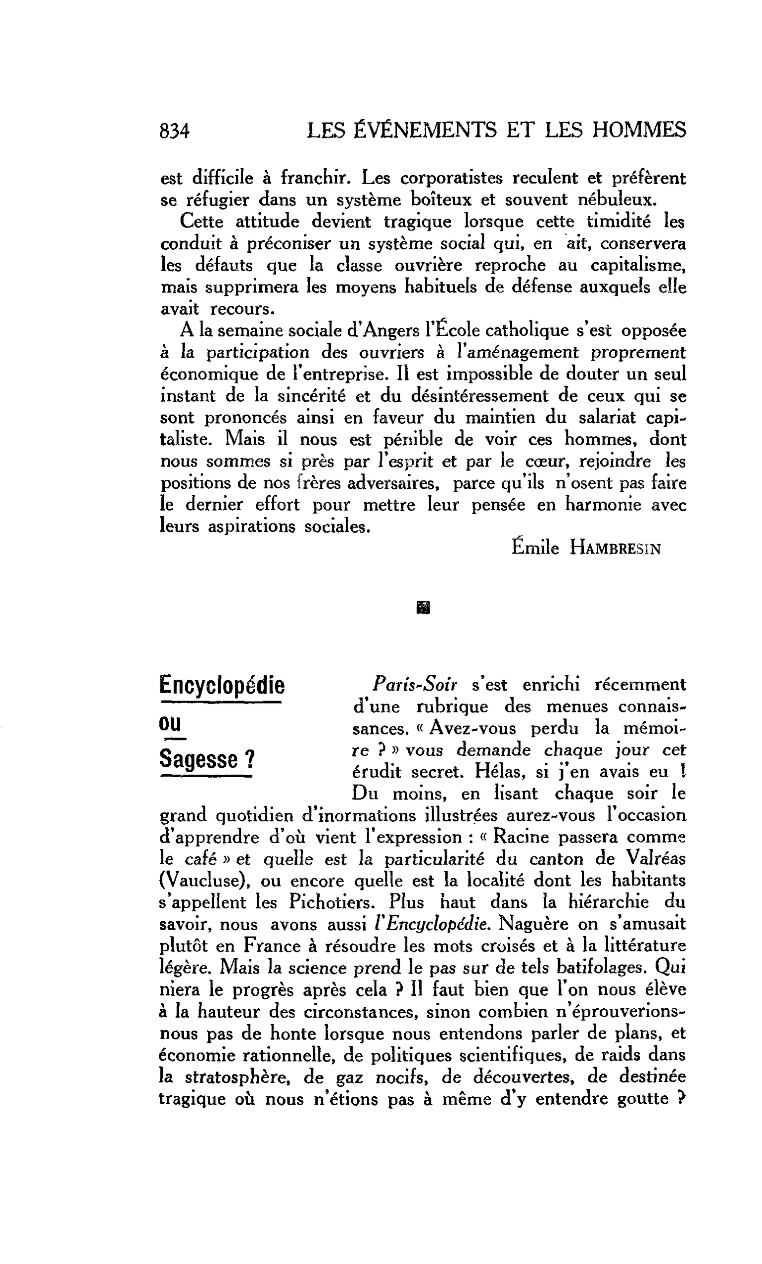 Les livres. Gaëtan PIROU : Nouveaux aspects du corporatisme. Encyclopédie ou Sagesse ?