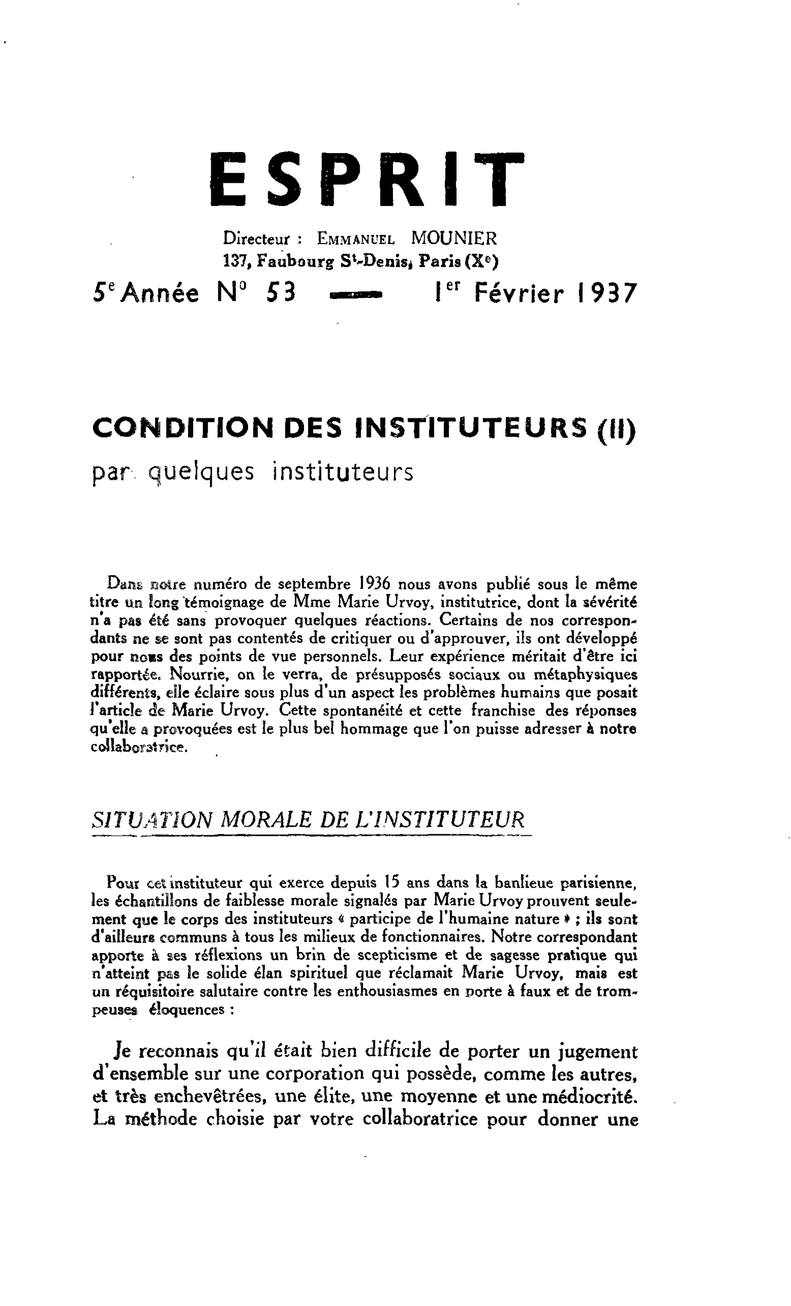 CONDITION DES INSTITUTEURS par quelques instituteurs