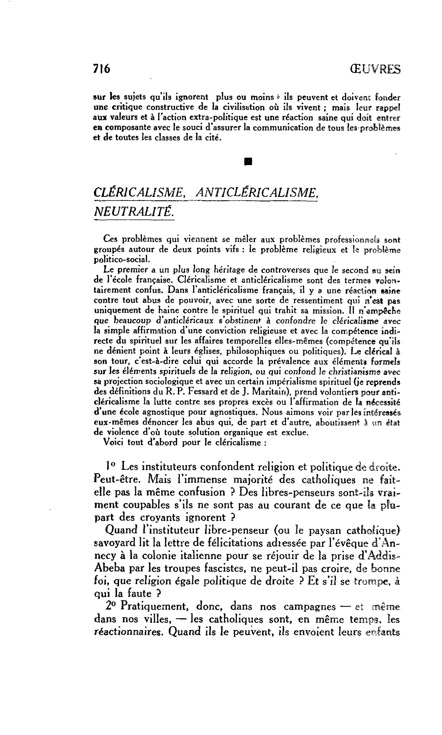 CONDITION DES INSTITUTEURS par quelques instituteurs : CLÉRICALISME, ANTICLÉRICALISME, NEUTRALITÉ