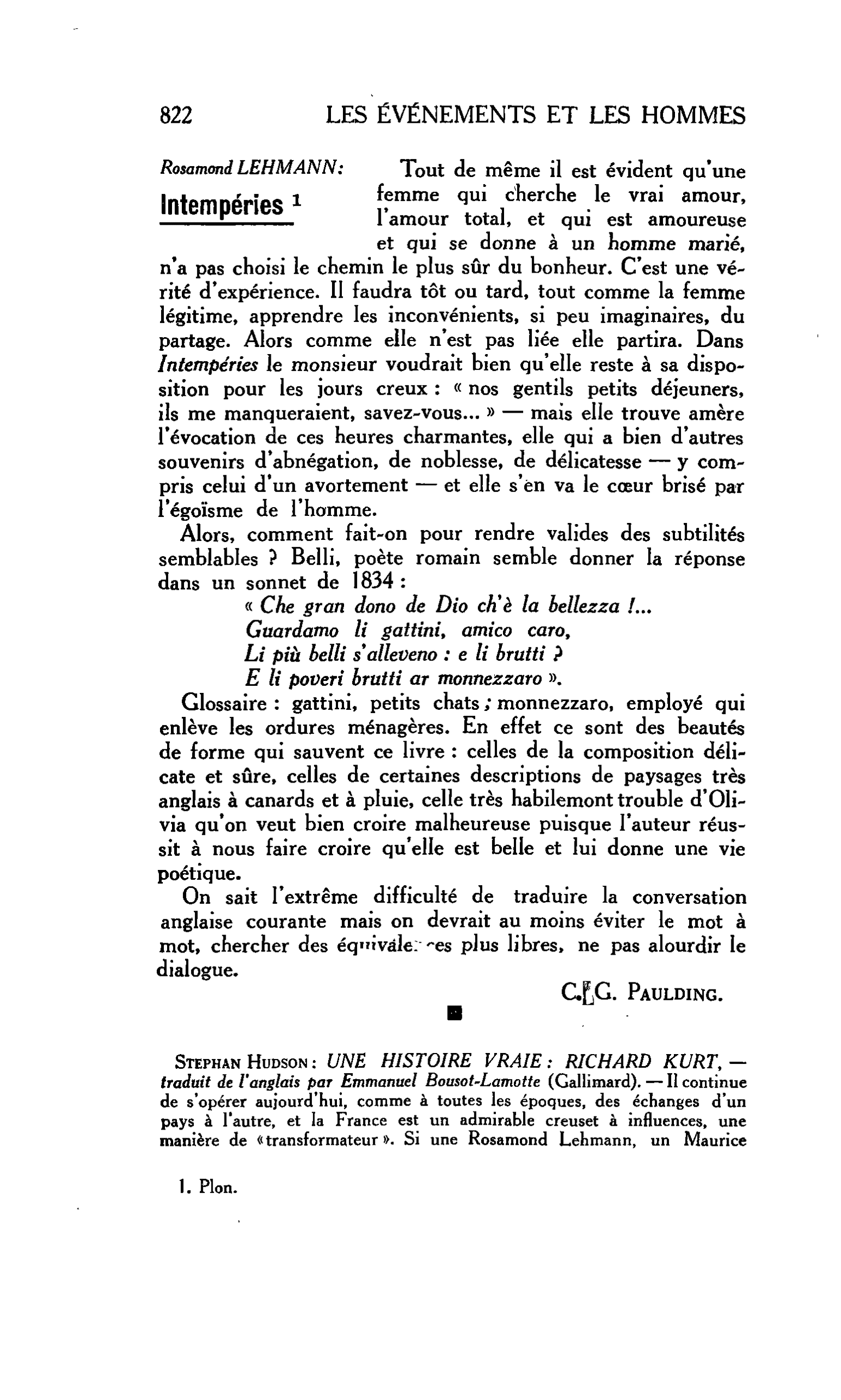 LES LETTRES. Rosamond LEHMANN : Intempéries