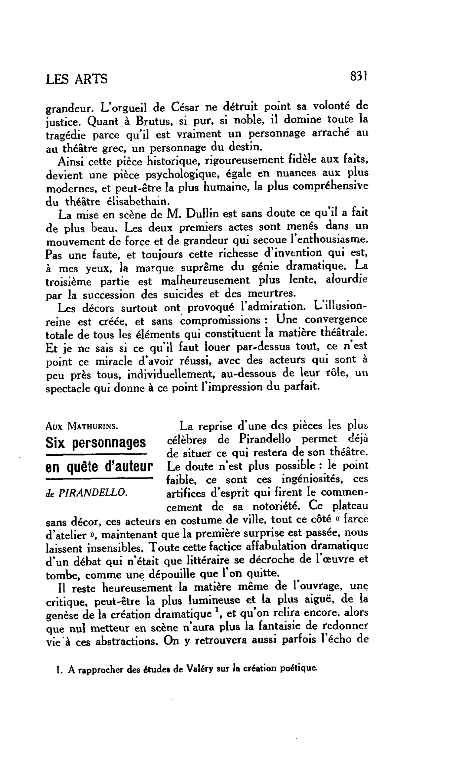 LES ARTS. Aux Mathurins : Six personnages en quête d’auteur de PIRANDELLO
