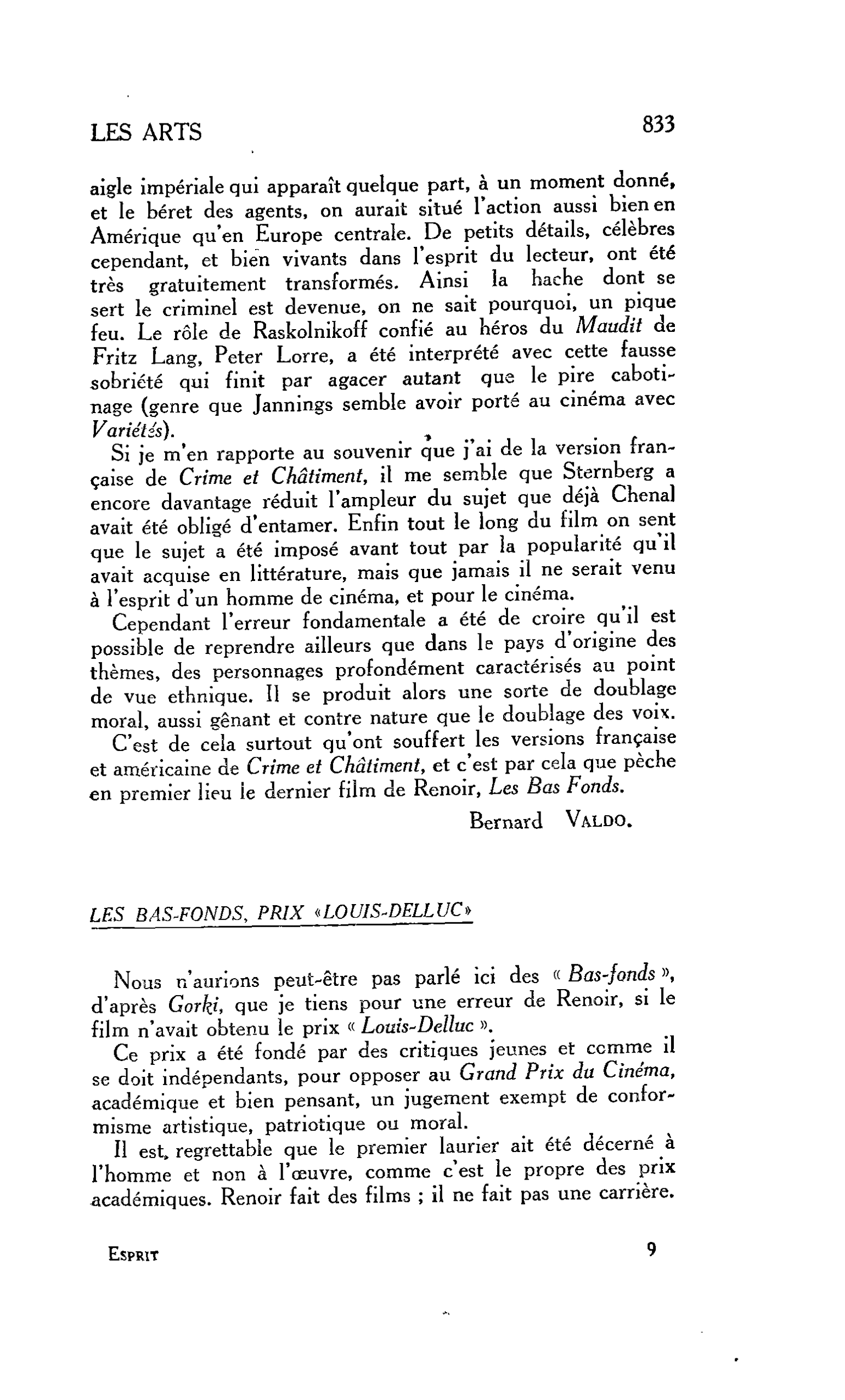 LES ARTS : LES BAS-FONDS, PRIX « LOUIS-DELLUC »