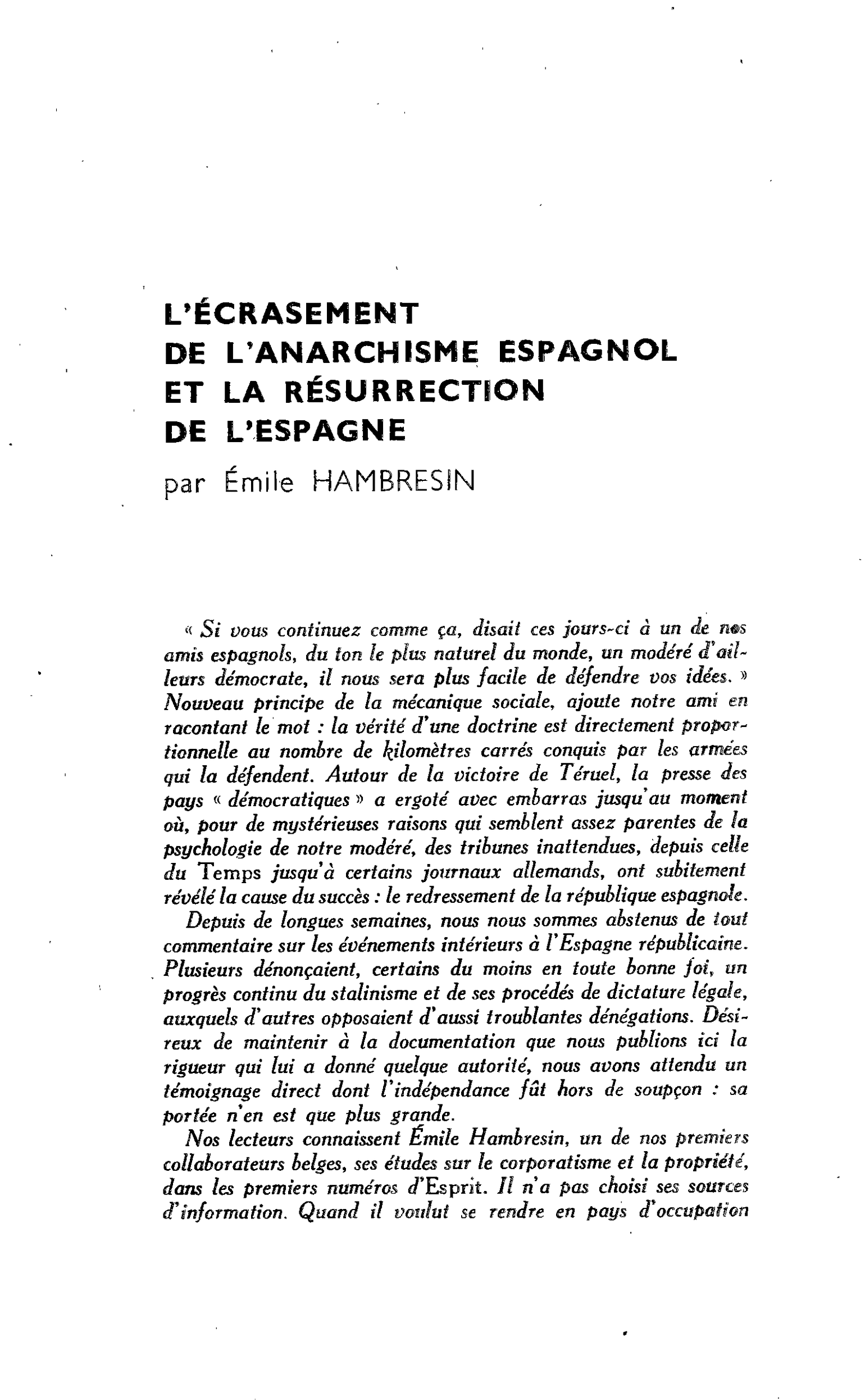 L’écrasement de l’anarchisme espagnol et la résurrection de l’Espagne