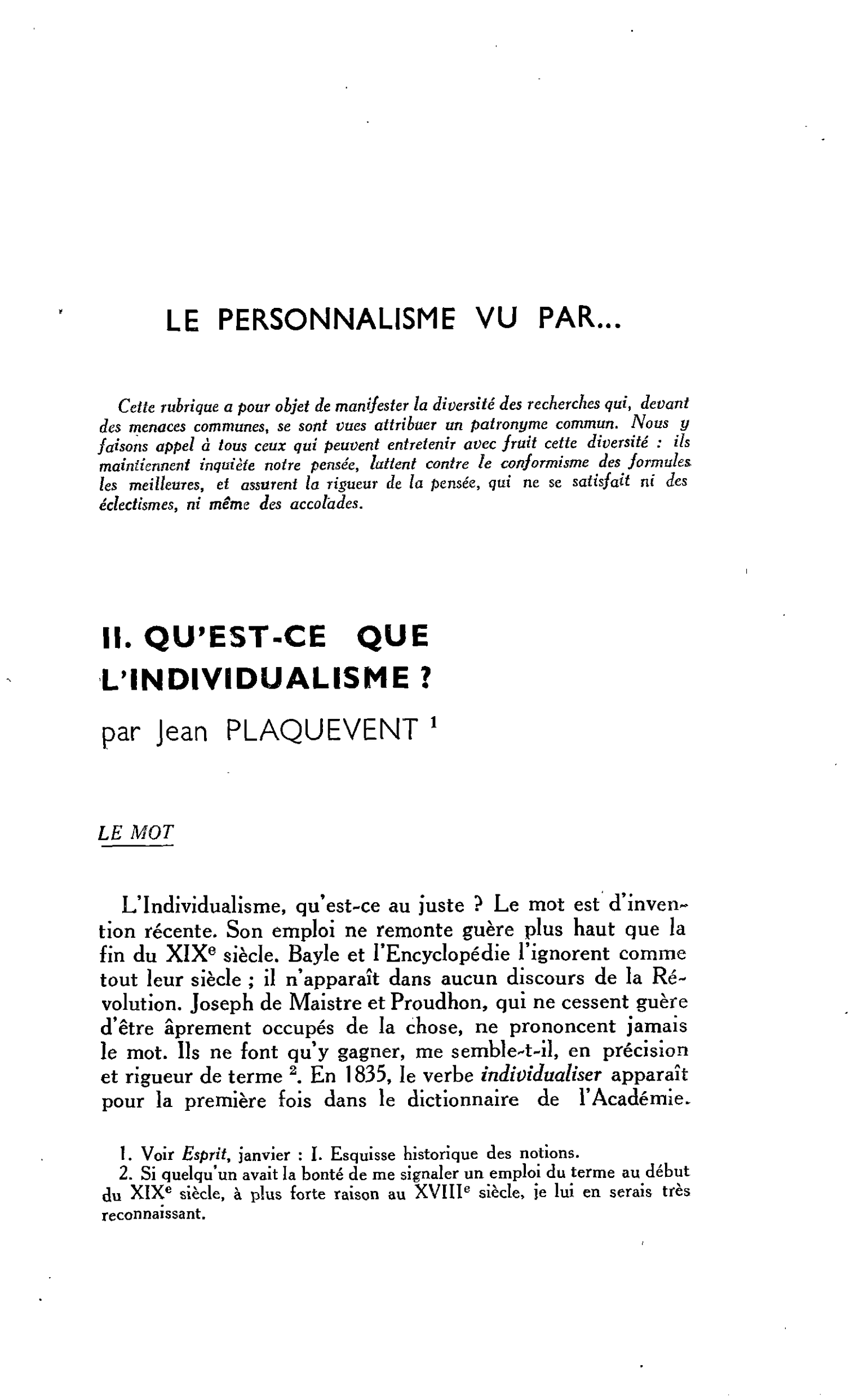 Le personnalisme vu par… II. Qu’est ce que l’individualisme?