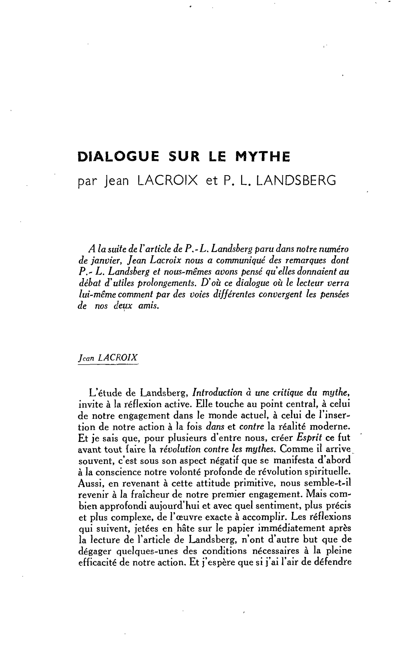 Dialogue sur le mythe