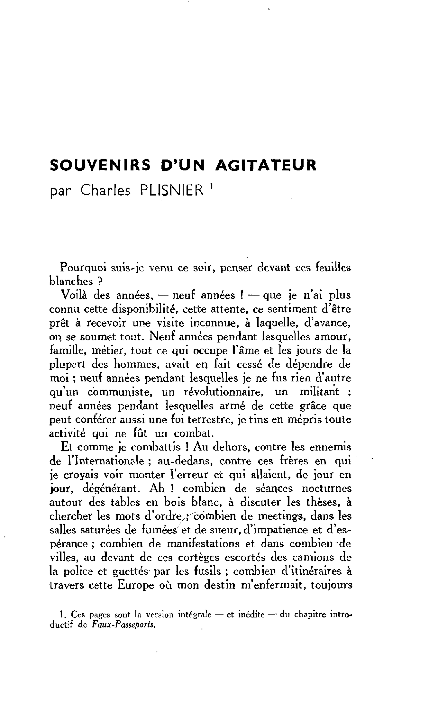 SOUVENIRS D’UN AGITATEUR