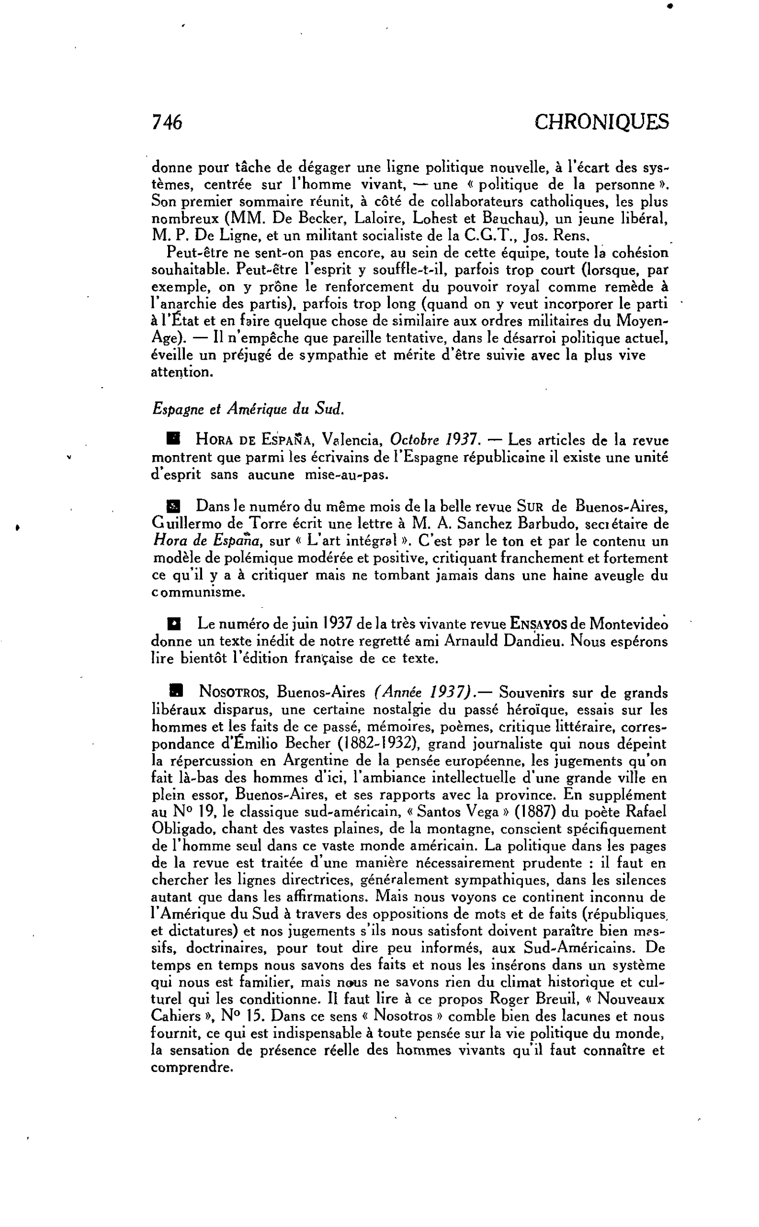 REVUES ÉTRANGÈRES : NOSOTROS, Buenos-Aires (Année 1937)