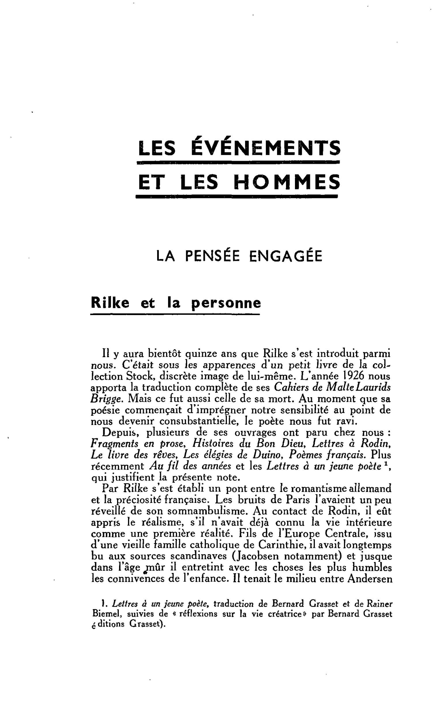 LA PENSÉE ENGAGÉE : Rilke et la personne