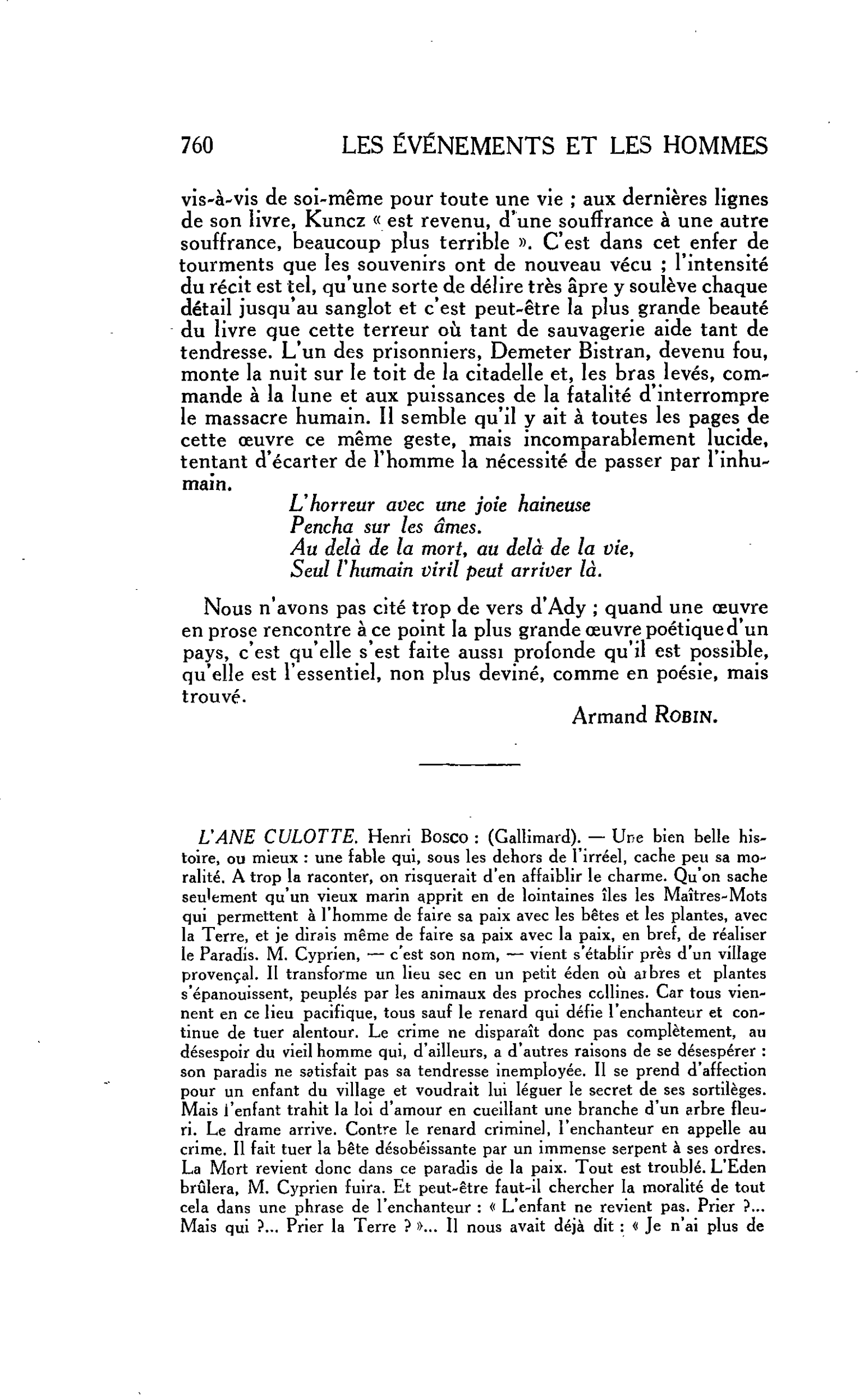 LES LETTRES. L’ANE CULOTTE : Henri Bosco