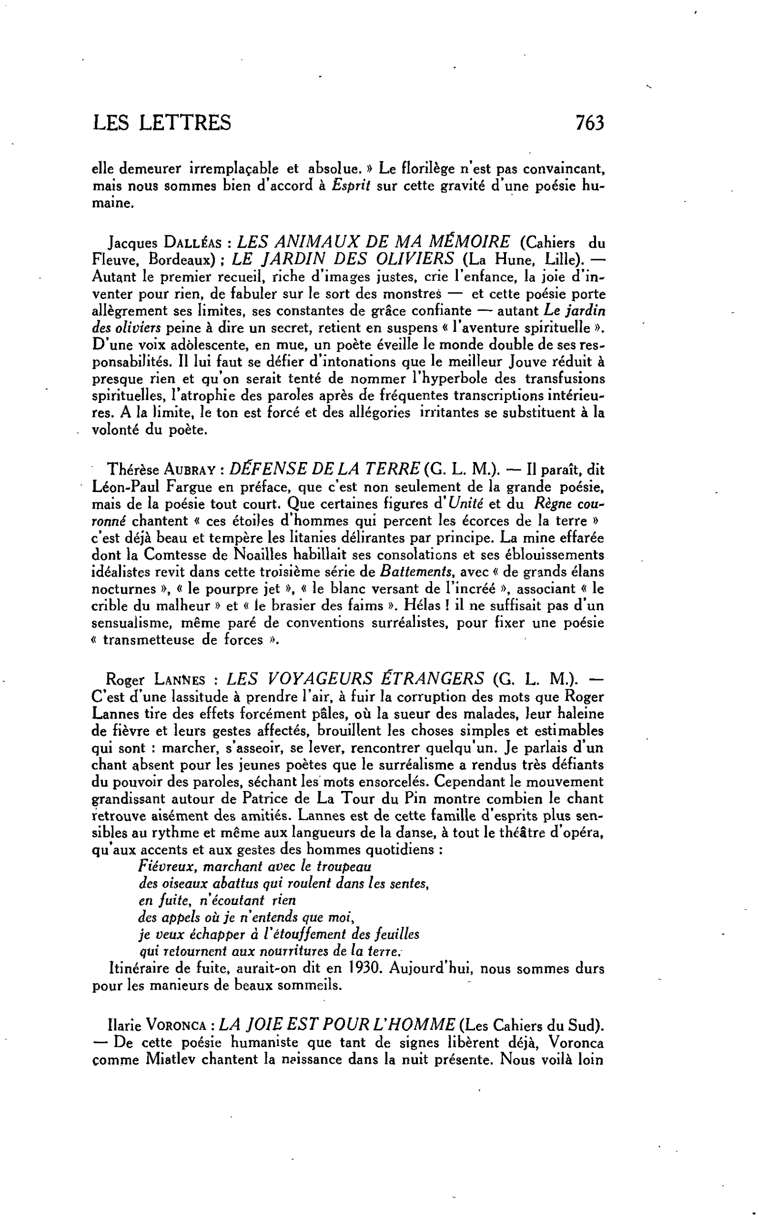 LES LETTRES. Thérèse Aubray : DÉFENSE DE LA TERRE