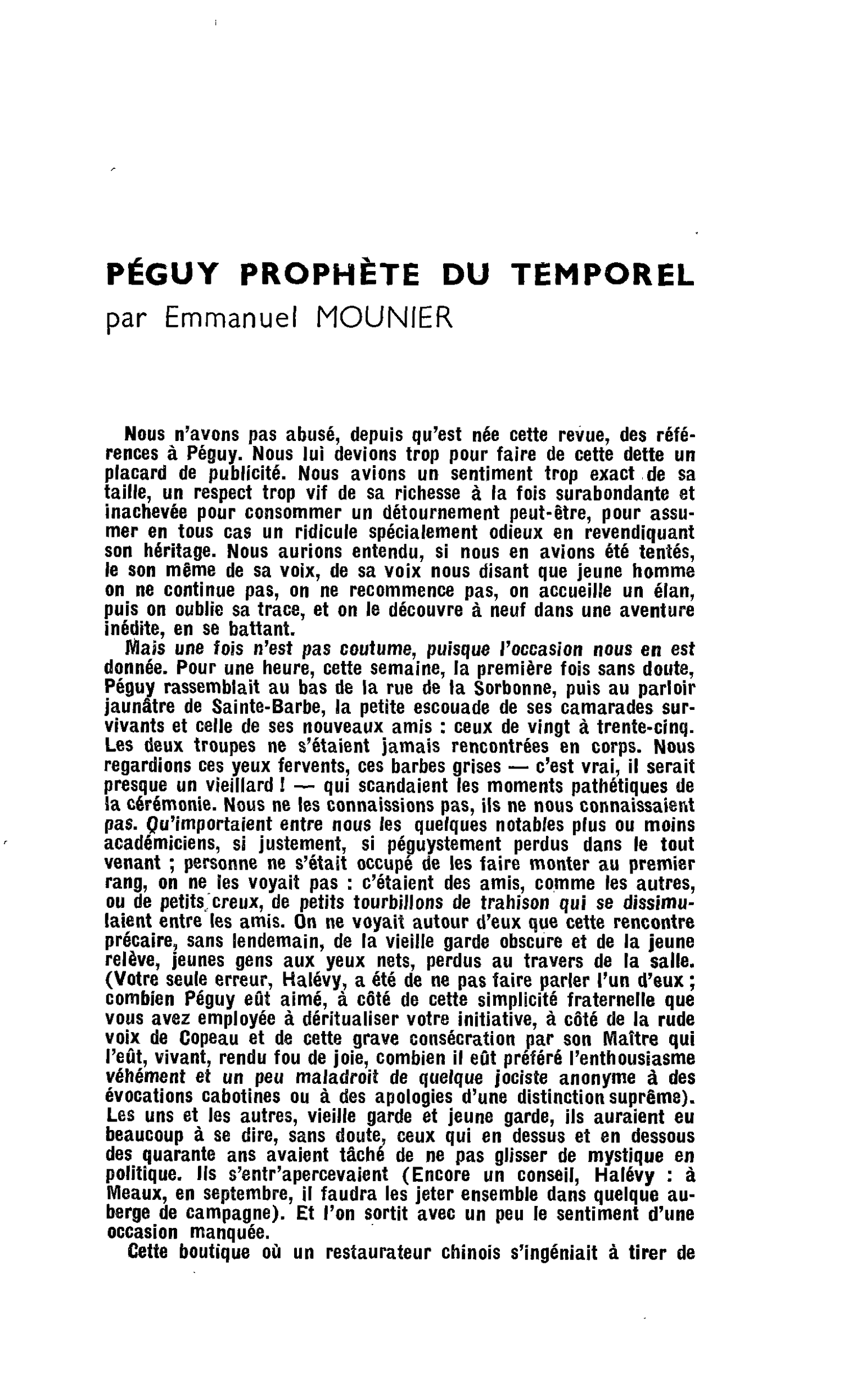 PÉGUY PROPHÈTE DU TEMPOREL