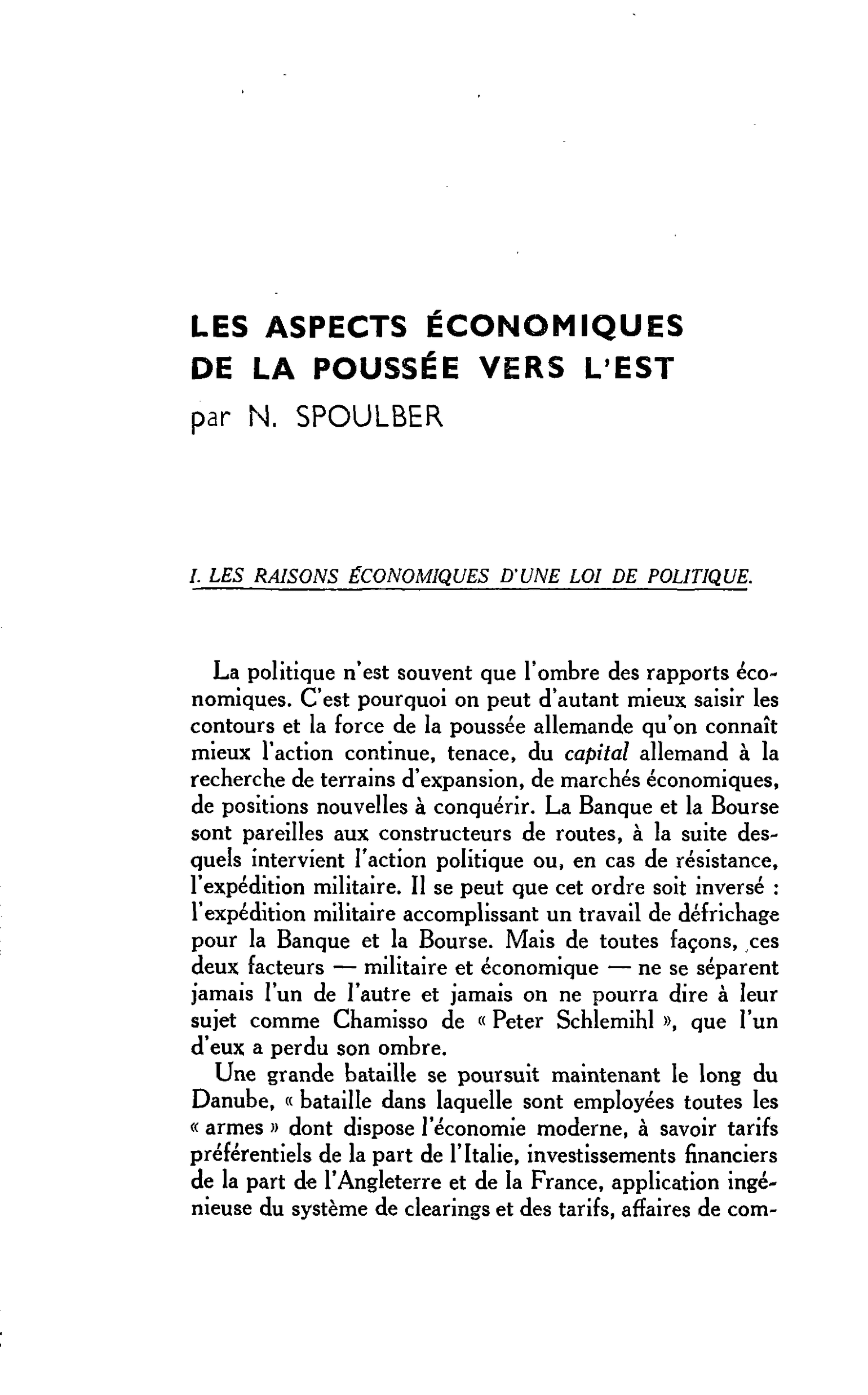 LES ASPECTS ÉCONOMIQUES DE LA POUSSÉE VERS LEST