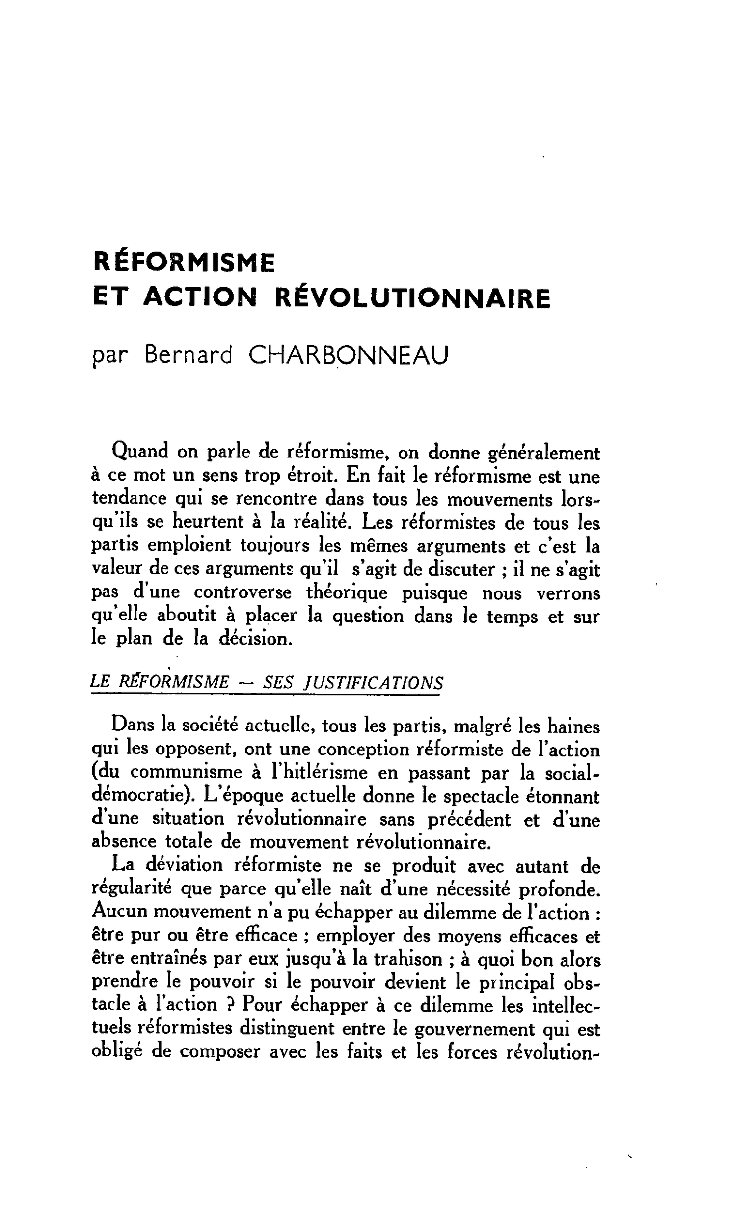 RÉFORMISME ET ACTION RÉVOLUTIONNAIRE