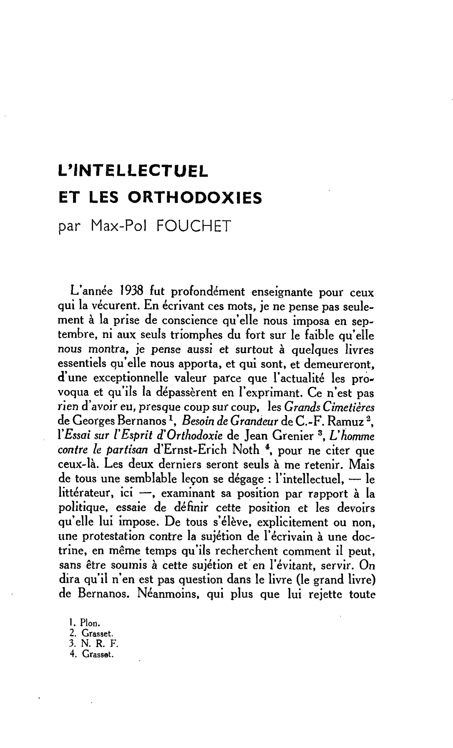 L’INTELLECTUEL ET LES ORTHODOXIES