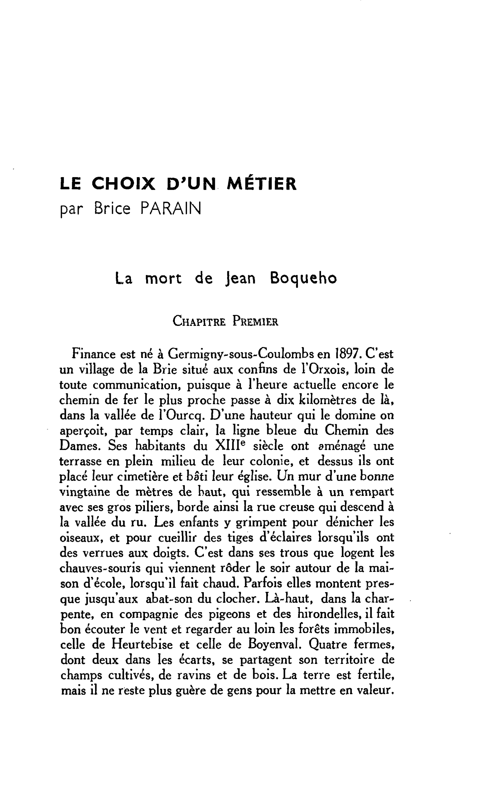 LE CHOIX D’UN MÉTIER