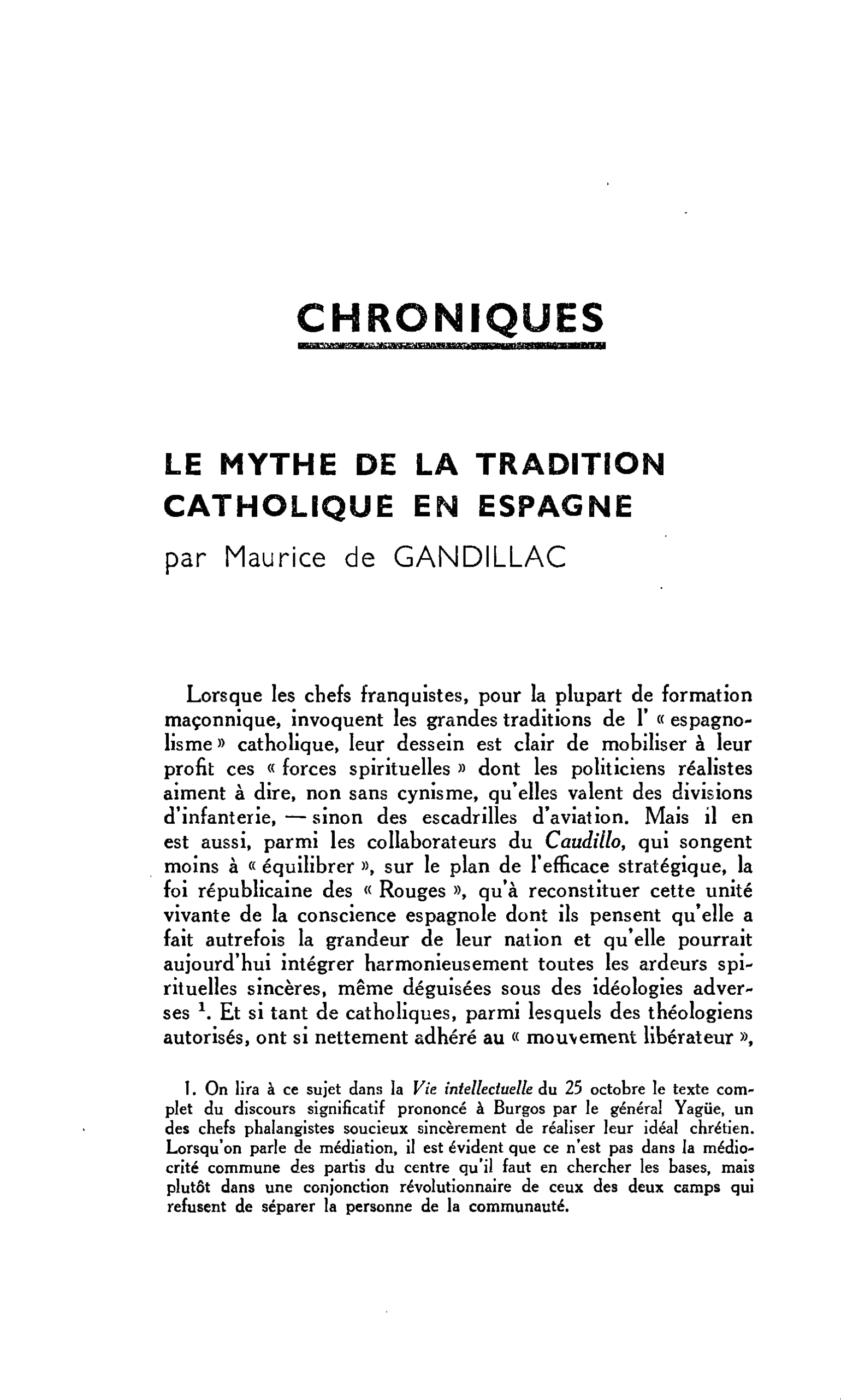 LE MYTHE DE LA TRADITION CATHOLIQUE EN ESPAGNE