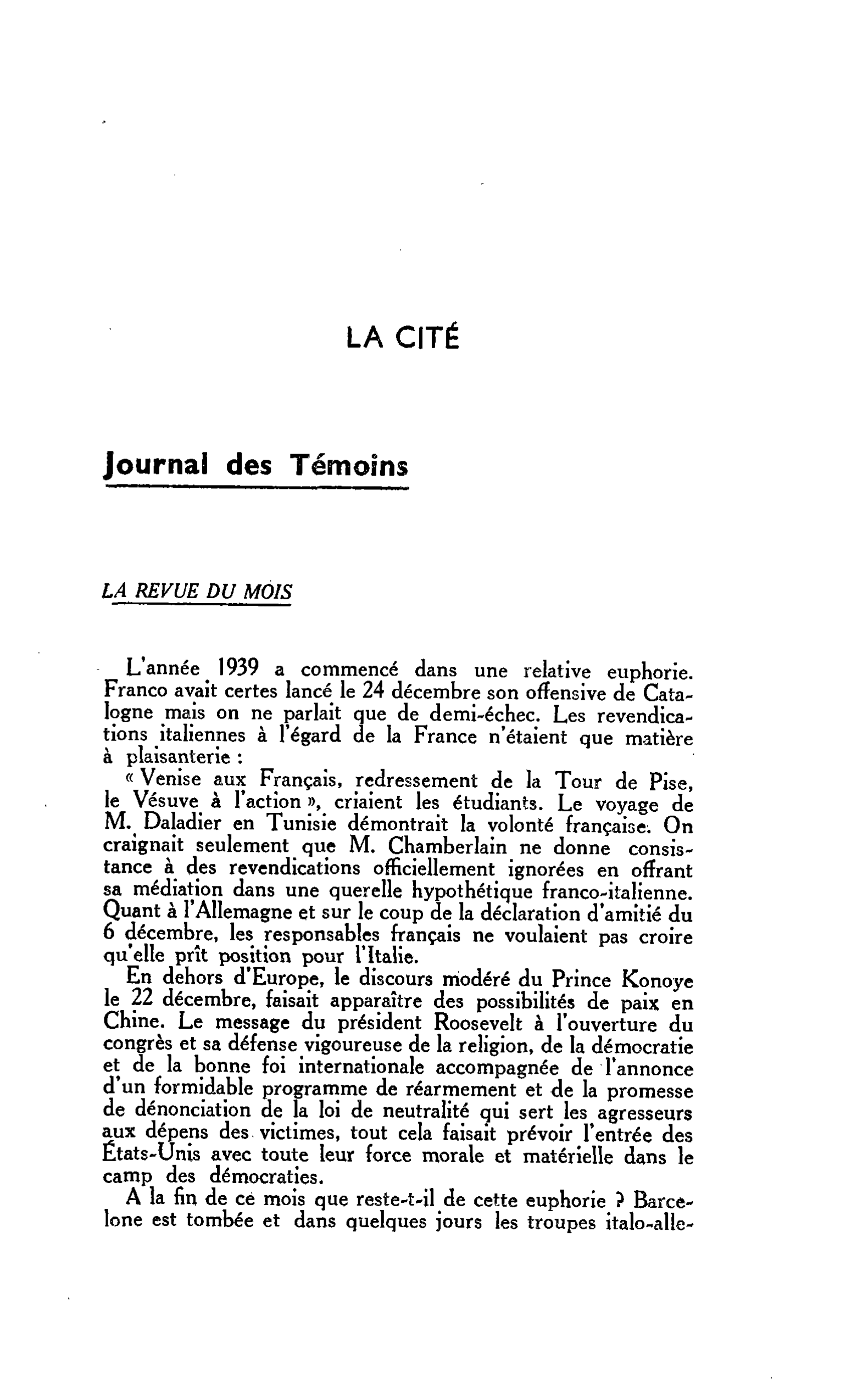 LA CITÉ : Journal des Témoins