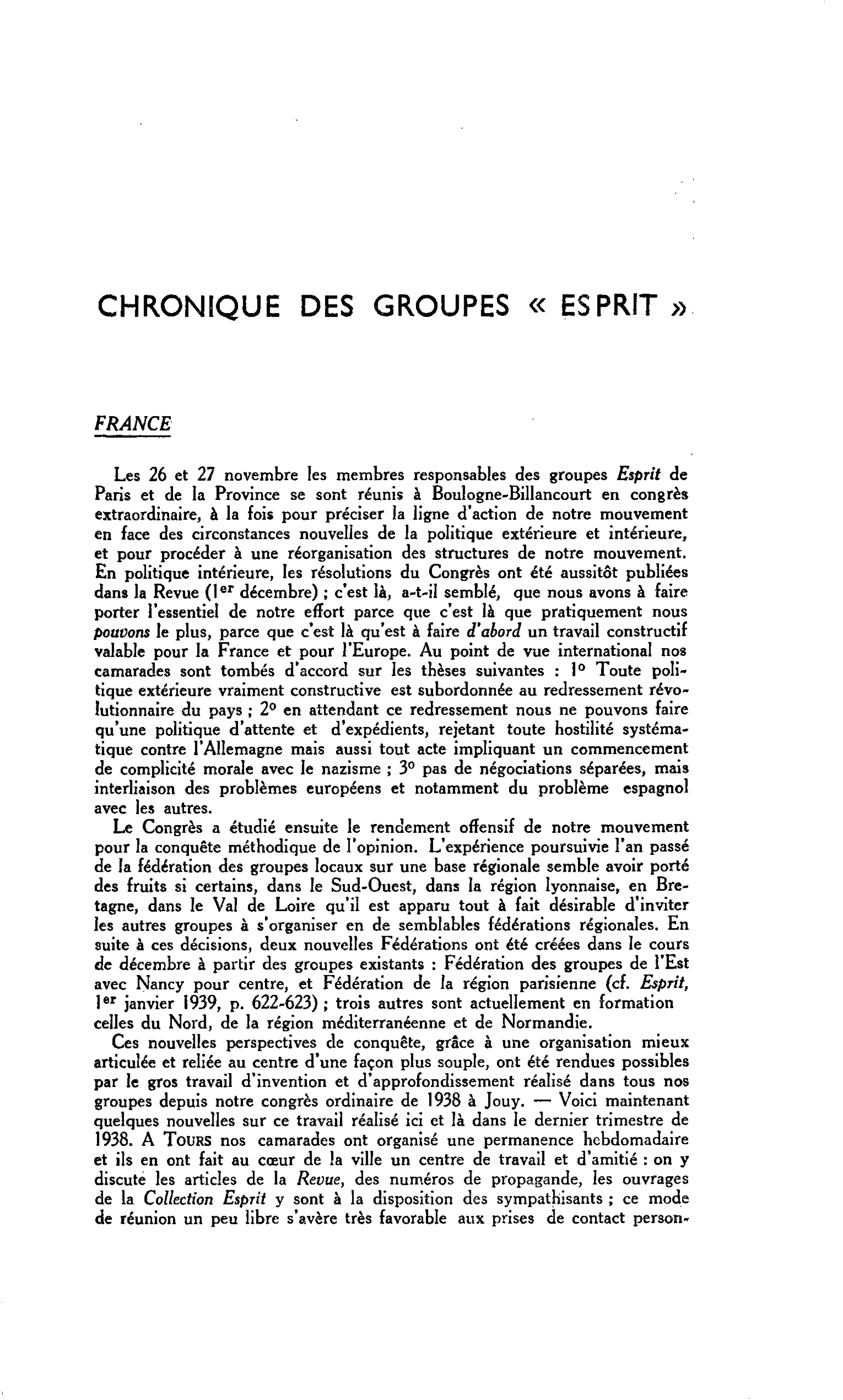 CHRONIQUE DES GROUPES « ESPRIT »
