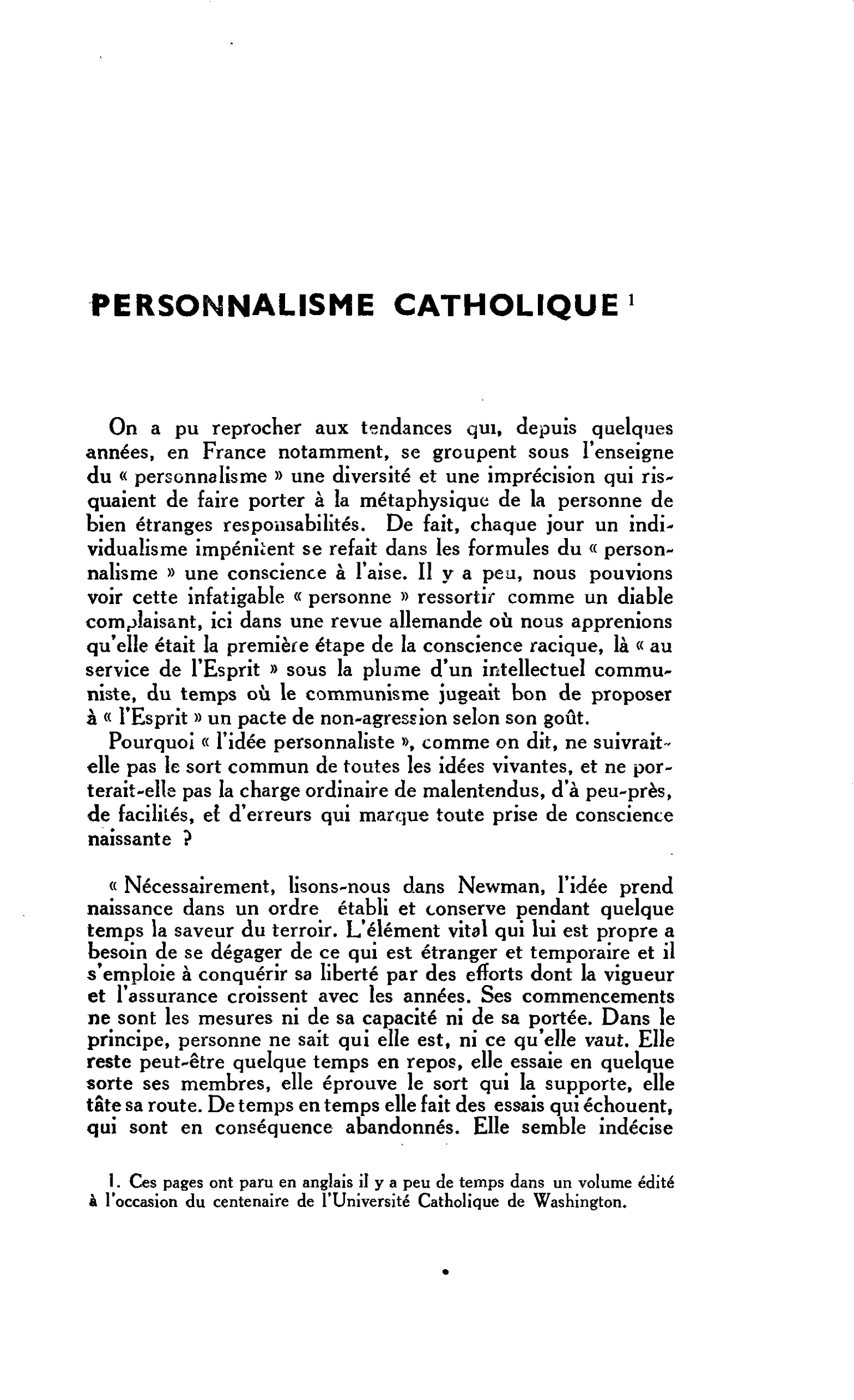 PERSONNALISME CATHOLIQUE