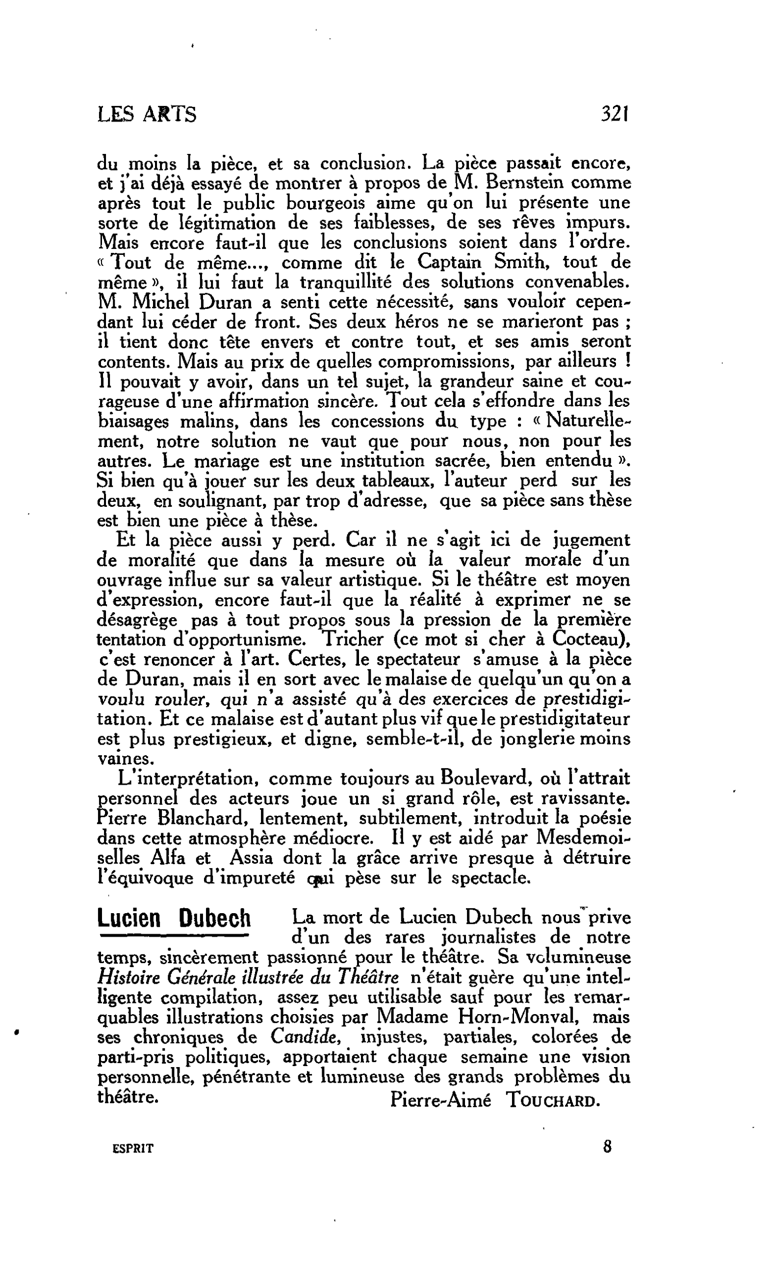 LES ARTS : Lucien Dubech