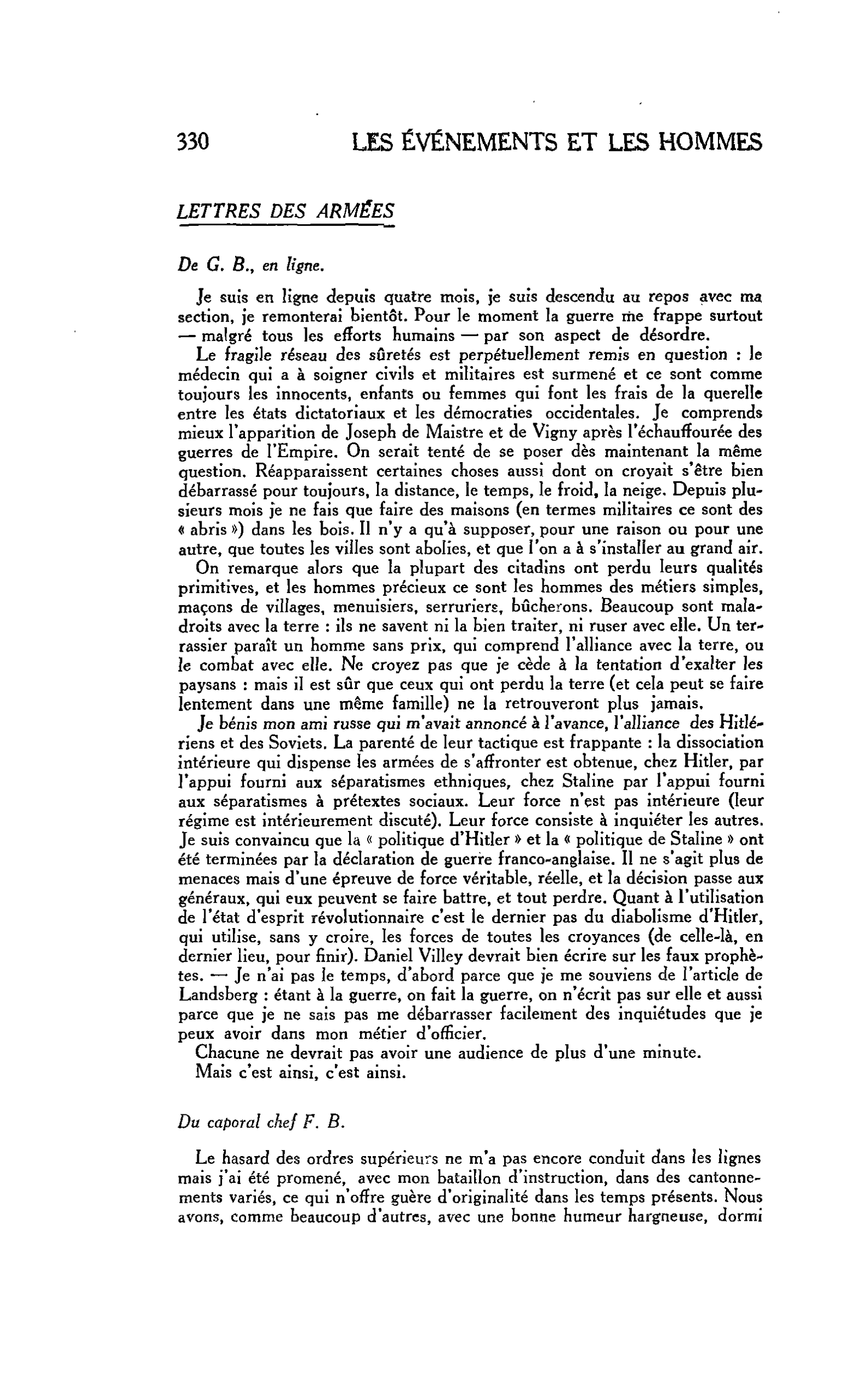 LA CITÉ : LETTRES DES ARMÉES