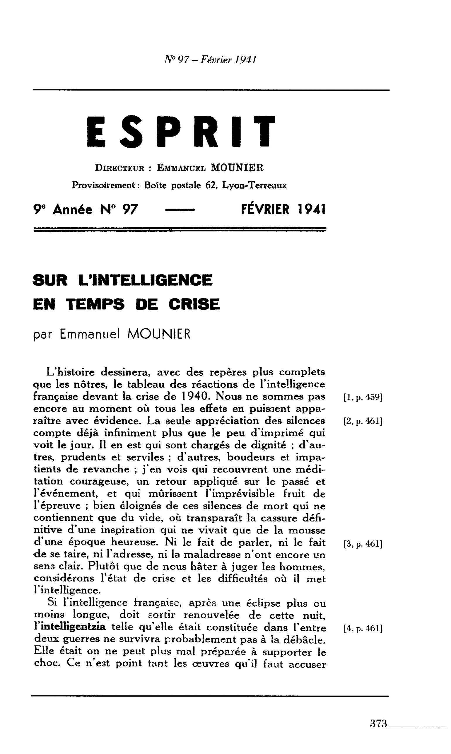 SUR L’INTELLIGENCE EN TEMPS DE CRISE