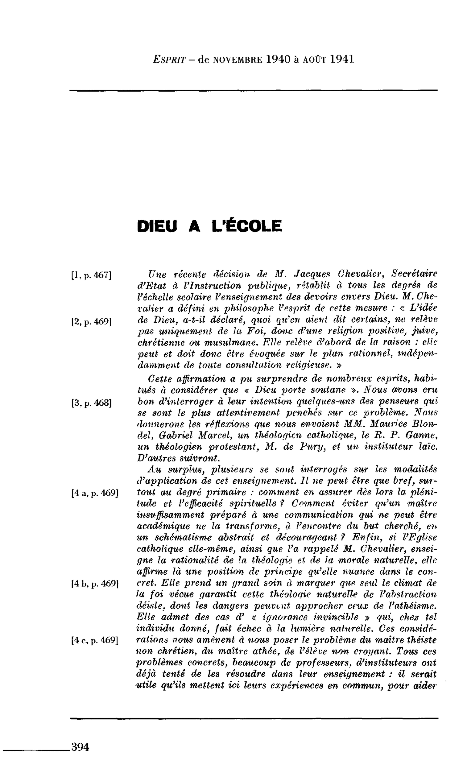 DIEU A L’ÉCOLE