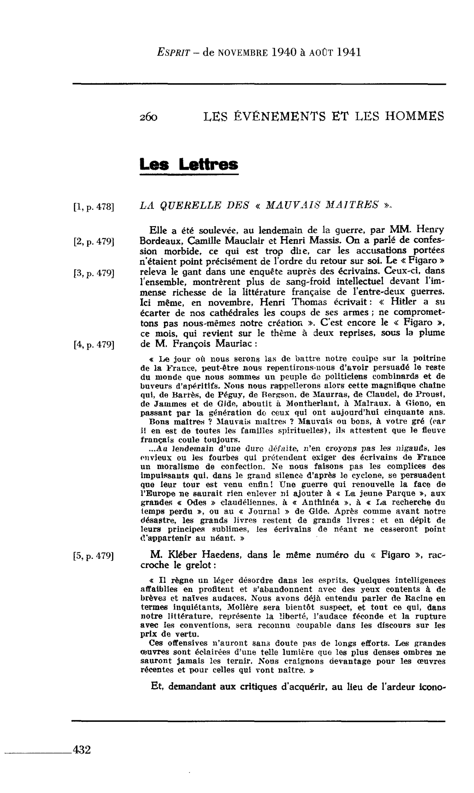 Les Lettres : LA QUERELLE DES « MAUVAIS MAITRES », 